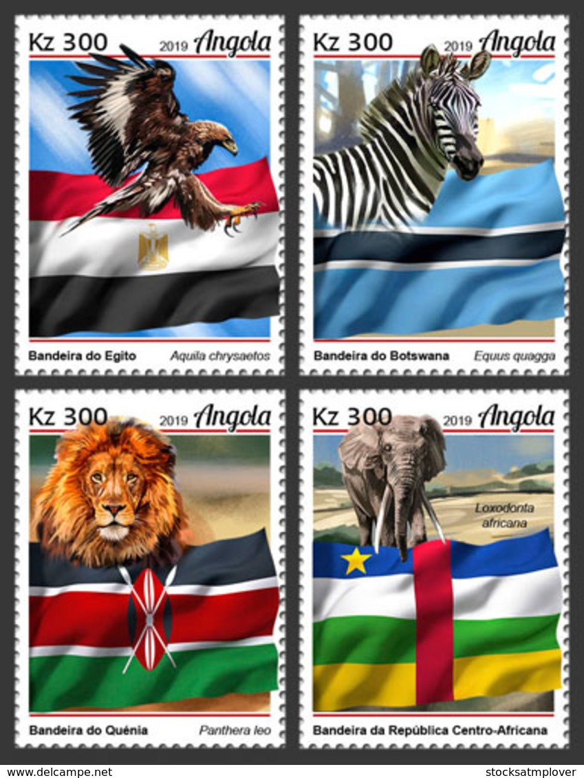 Angola   2019  African Fauna   Elephant  ,zebra , Lion, Eagle  S201905 - Angola