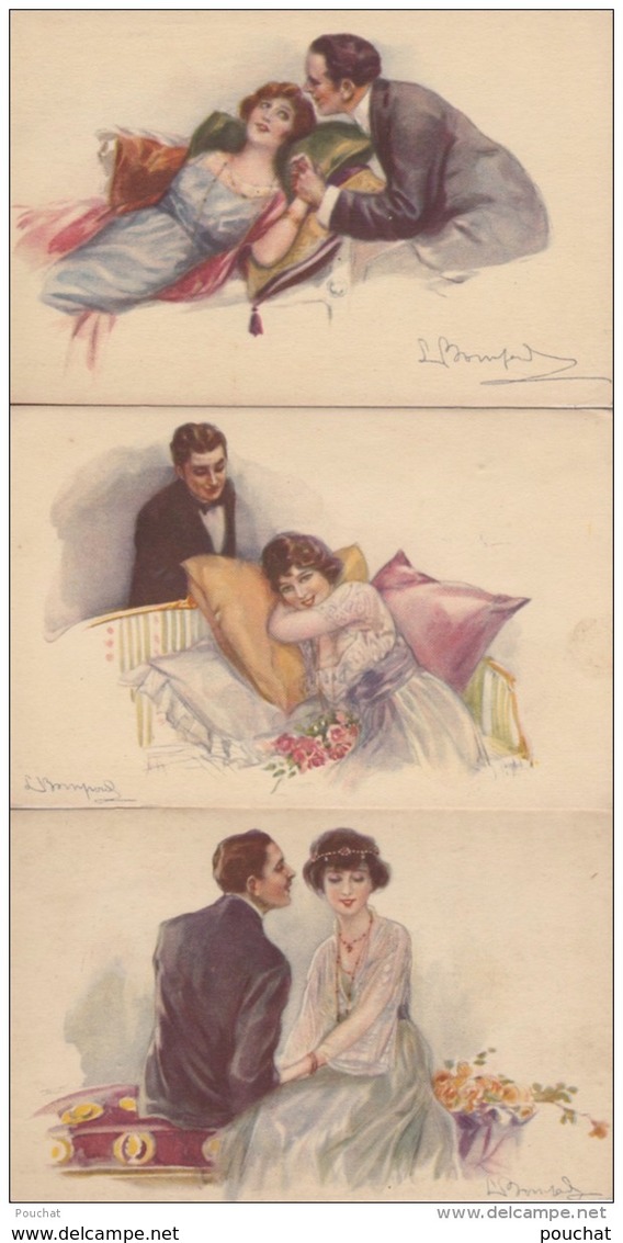 H13 ILLUSTRATEUR ITALIEN LUIGI BOMPARD (ITALIE) SERIE COMPLETE DE 6 CPA  COUPLE ROMANTIQUE (TOUS LES  SCANS RECTO VERSO) - Autres & Non Classés