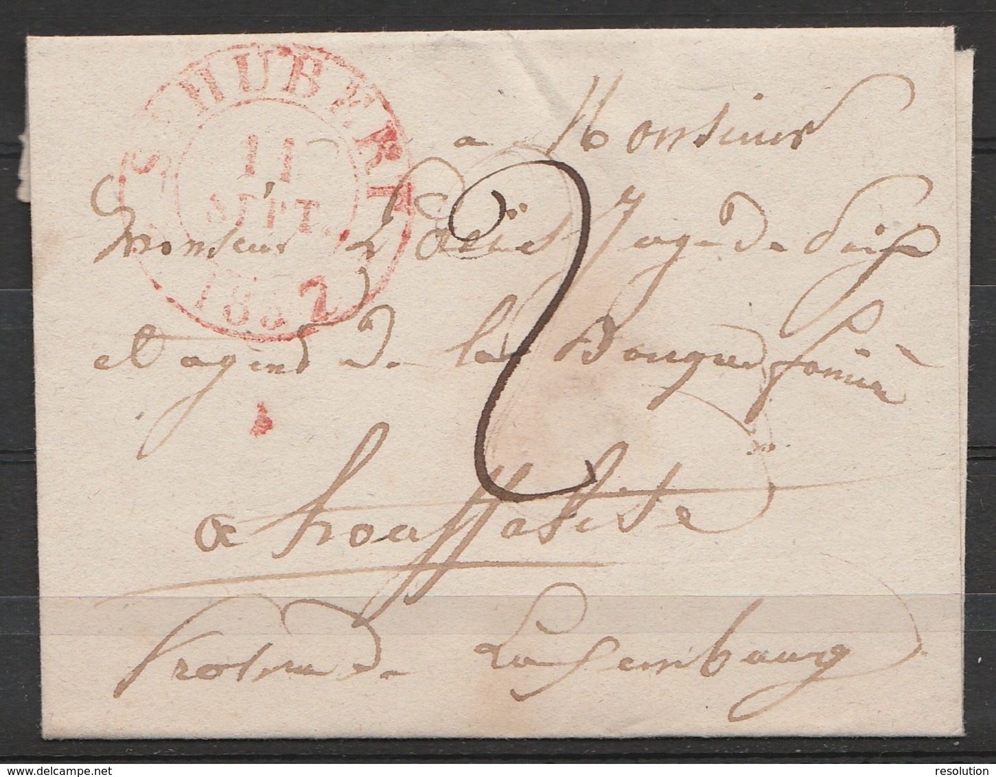 LSC (sans Texte) Càd ST-HUBERT /11 SEPT 1837 Pour HOUFFALIZE - Port "2" (au Dos: Càd T18 "HOUFFALIZE/ 12 IX") - 1830-1849 (Belgique Indépendante)