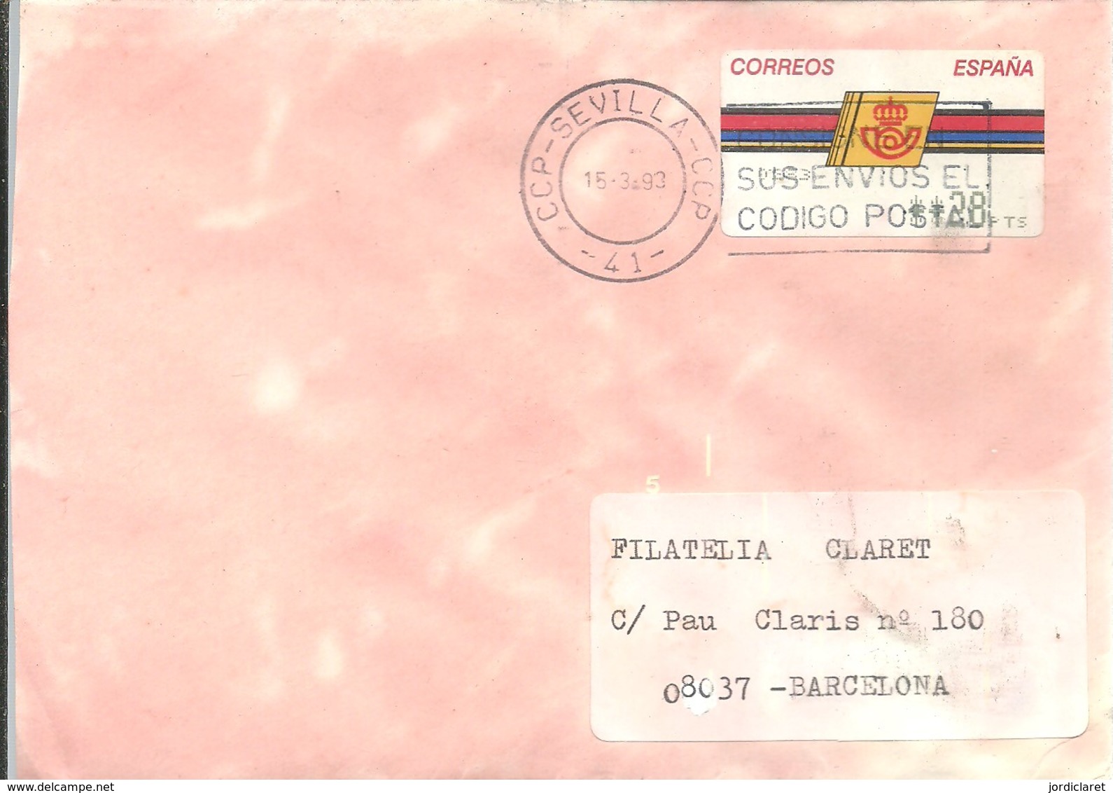 CARTA ETIQUETA 1993  SEVILLA - Cartas & Documentos