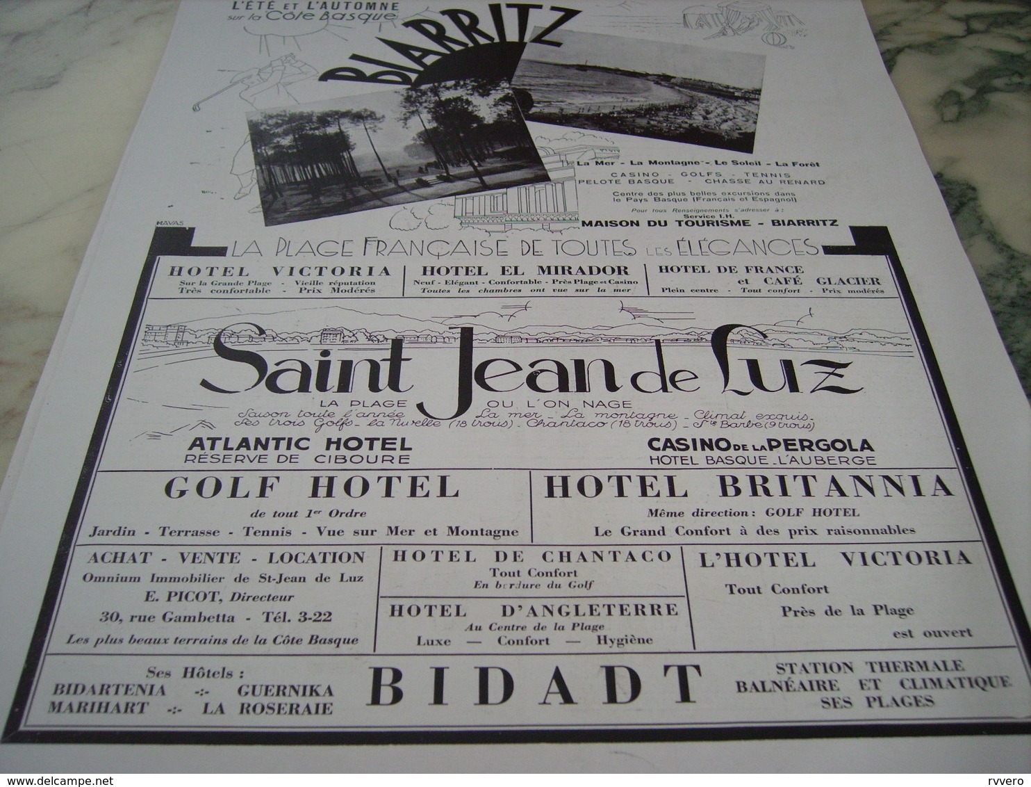 ANCIENNE PUBLICITE VOYAGE VACANCE SUR LA COTE BASQUE BIARRITZ 1930 - Posters