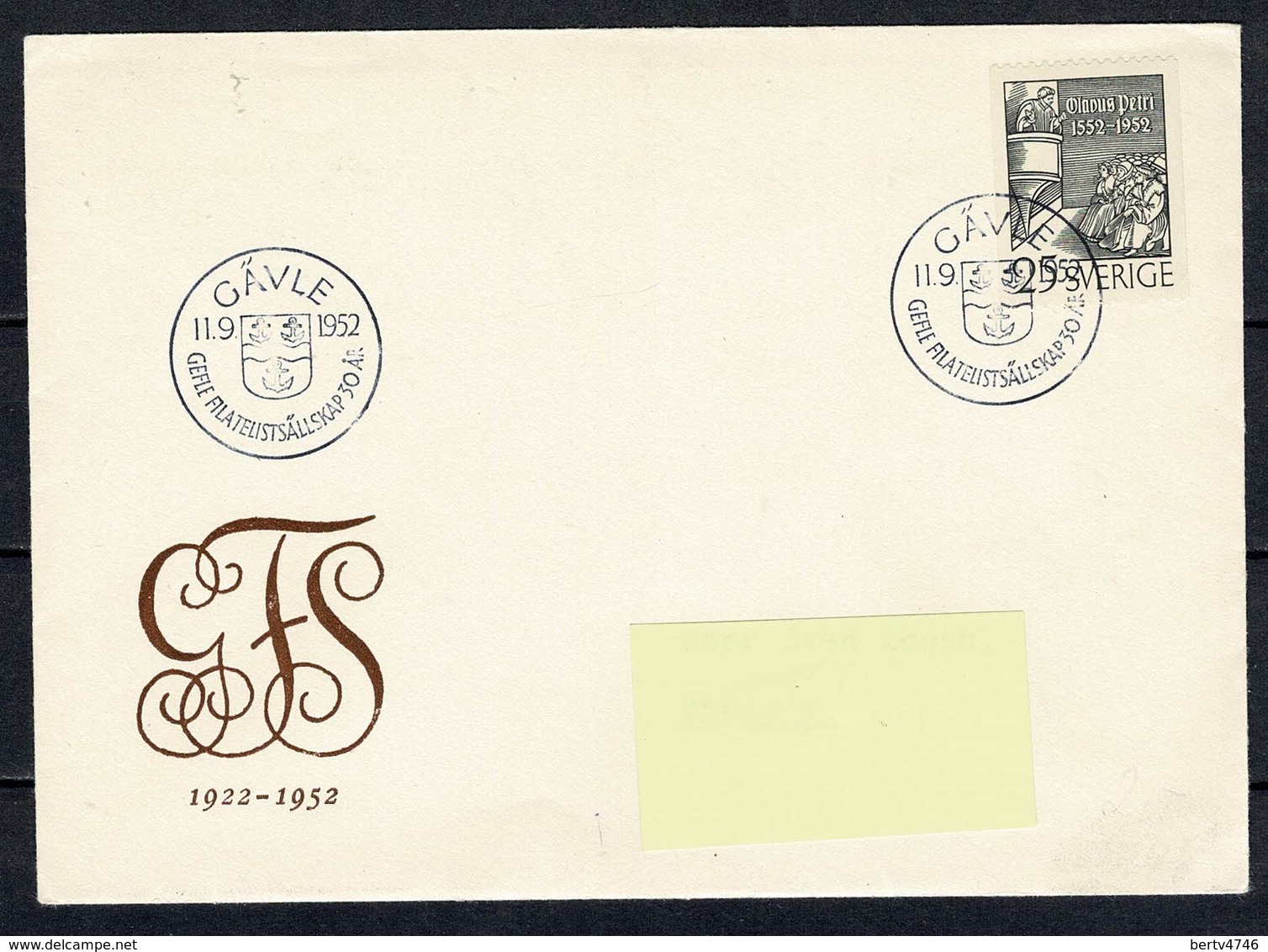 Sverige FDC Yv. 367  Gävle 11 / 09 / 1952 - FDC