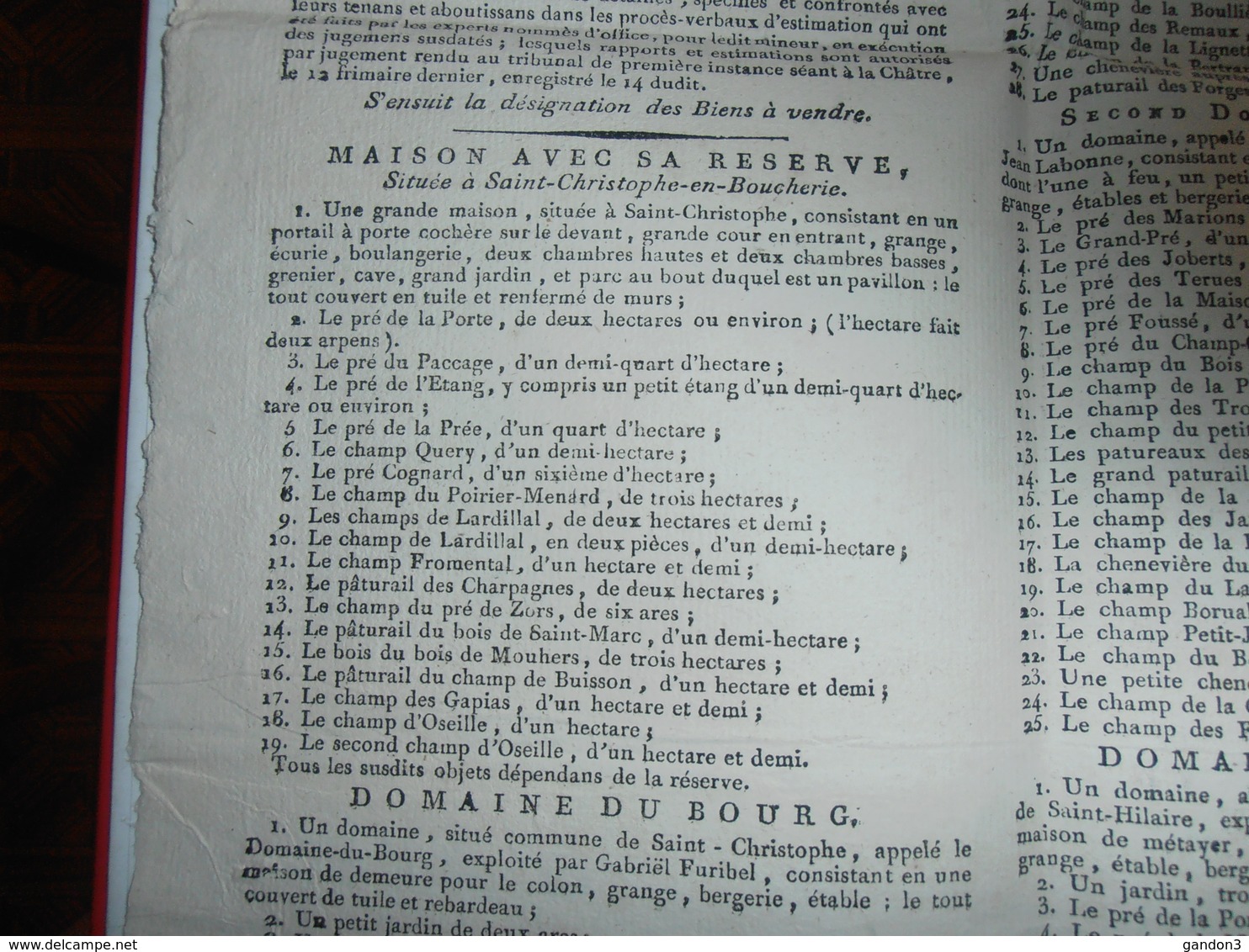 Document  Affiche :   Vente De  Biens Patrimoniaux Situés Dans Le Canton De LA CHATRE Et Ses Environs - 1780-1790- - Centre - Val De Loire