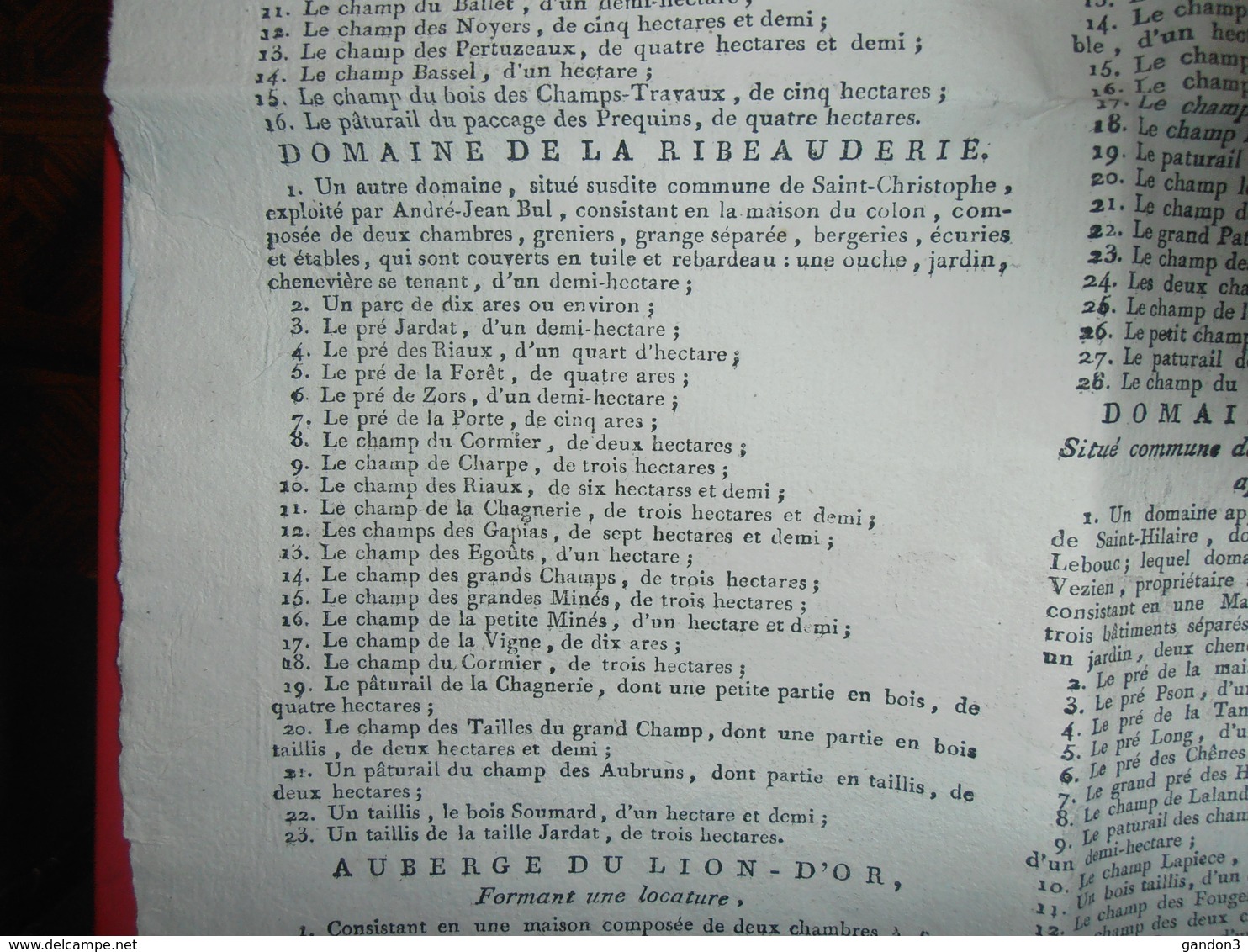 Document  Affiche :   Vente de  Biens Patrimoniaux situés dans le Canton de LA CHATRE et ses Environs - 1780-1790-