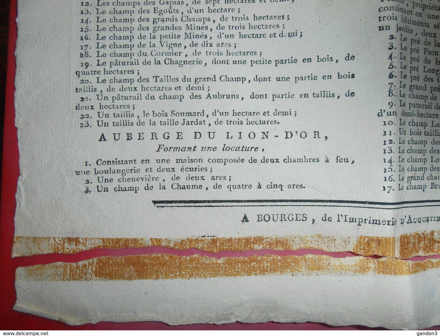 Document  Affiche :   Vente de  Biens Patrimoniaux situés dans le Canton de LA CHATRE et ses Environs - 1780-1790-