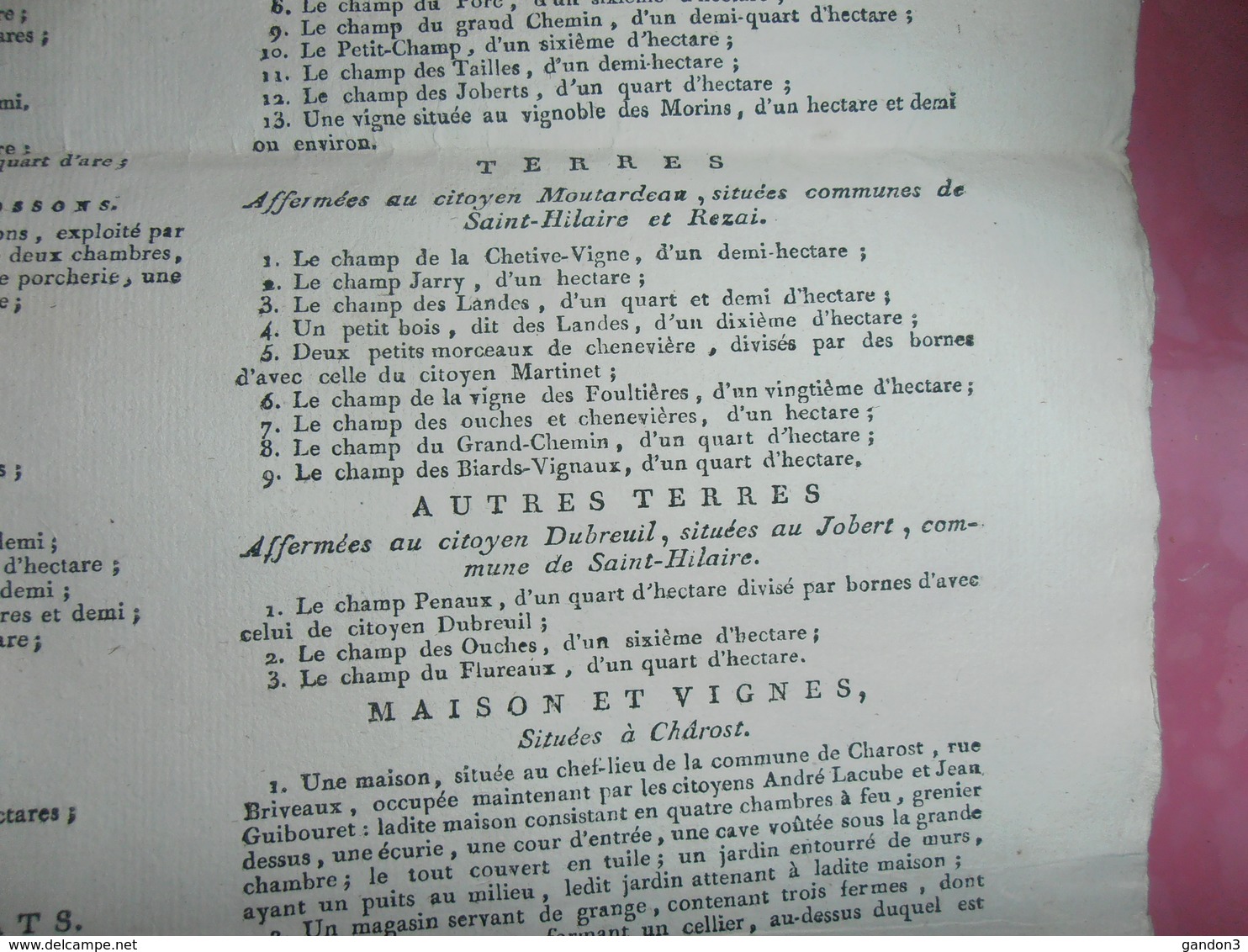 Document  Affiche :   Vente de  Biens Patrimoniaux situés dans le Canton de LA CHATRE et ses Environs - 1780-1790-