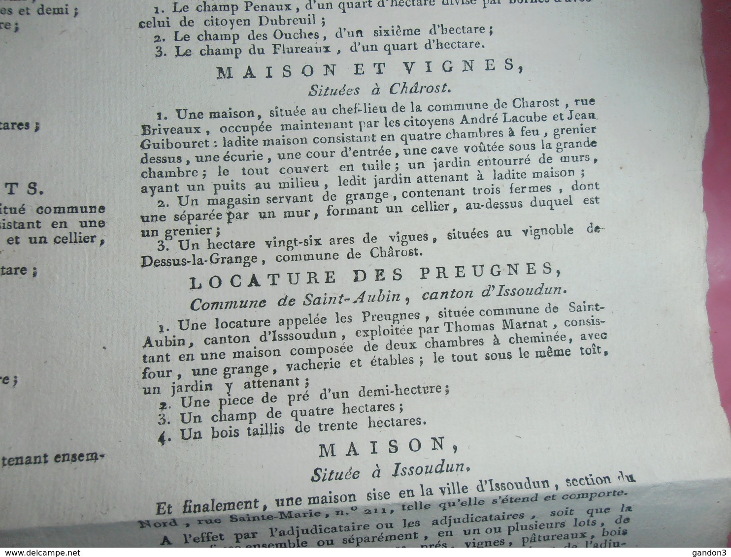 Document  Affiche :   Vente de  Biens Patrimoniaux situés dans le Canton de LA CHATRE et ses Environs - 1780-1790-