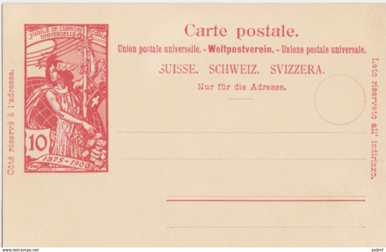 Entier Suisse Neuf Carte Postale 10c Rouge (jubilé De L'UPU), Carton Créme - Interi Postali