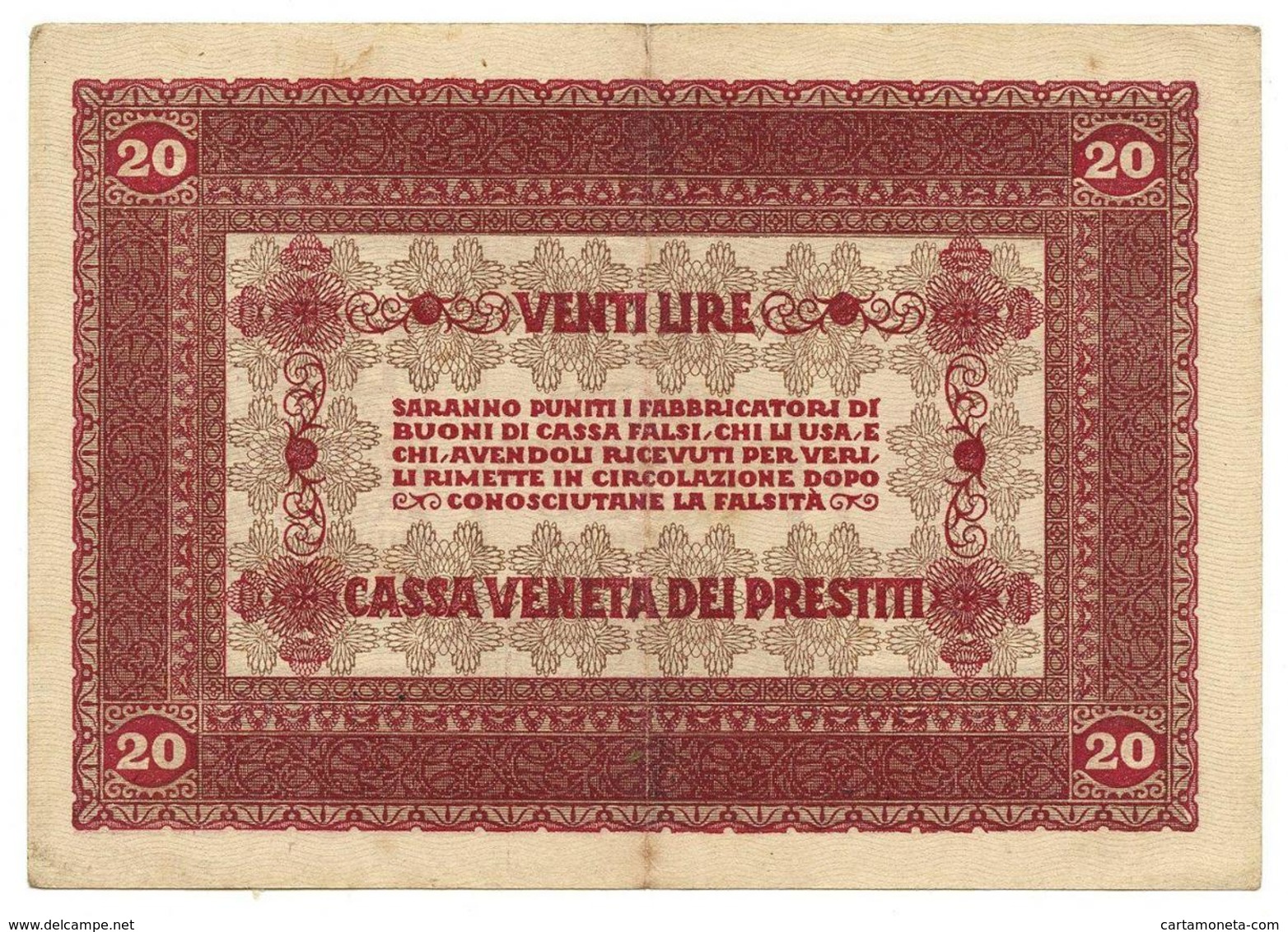 20 LIRE OCCUPAZIONE AUSTRIACA VENETO CASSA VENETA DEI PRESTITI 02/01/1918 BB/BB+ - Austrian Occupation Of Venezia