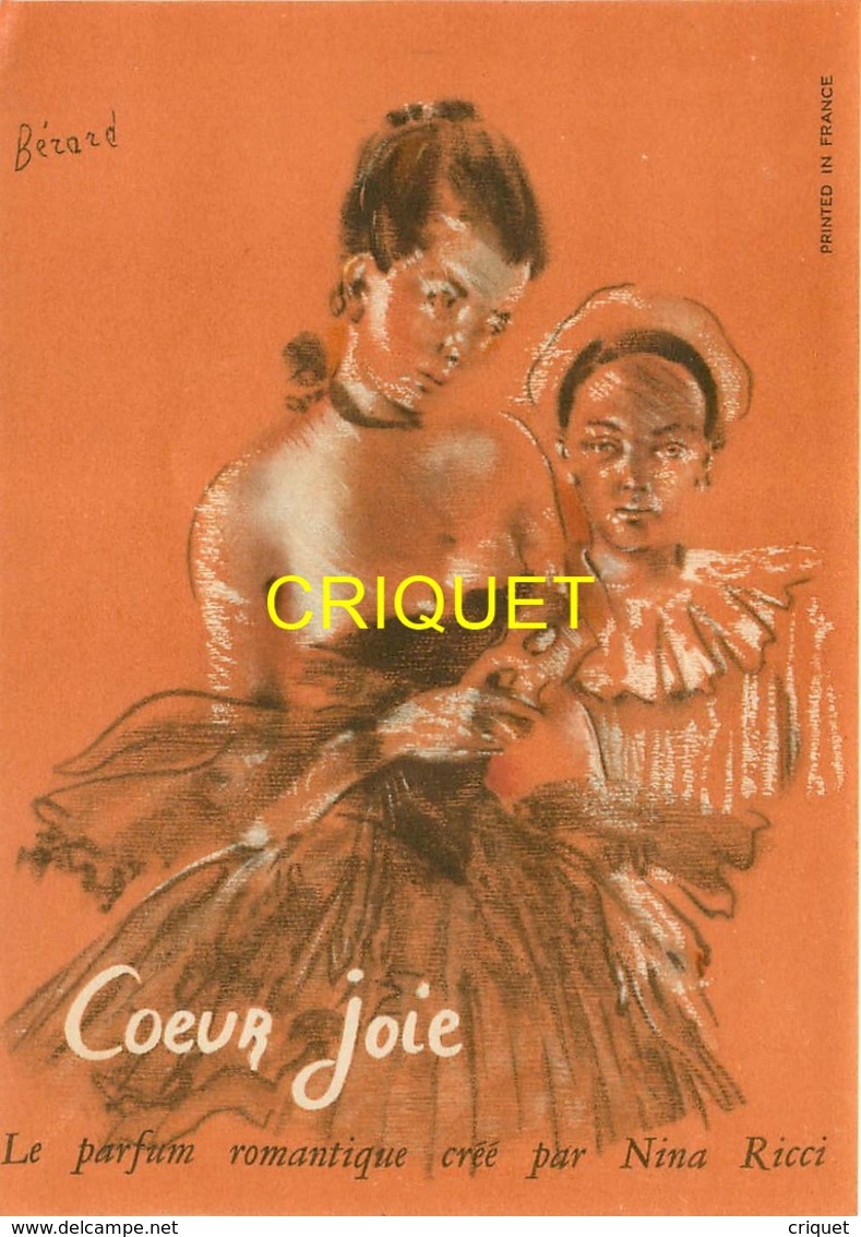 Publicité Années 1940-50 Pour Les Parfums Nina Ricci, Coeur Joie, Illustrée Par Bérard - Publicité