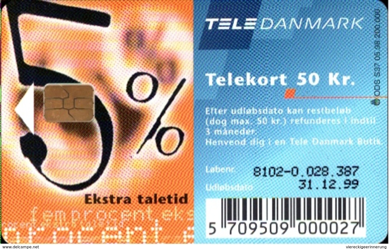 ! Telefonkarte, Telekort, Phonecard, 1999 Dänemark, Danmark, Denmark - Danemark