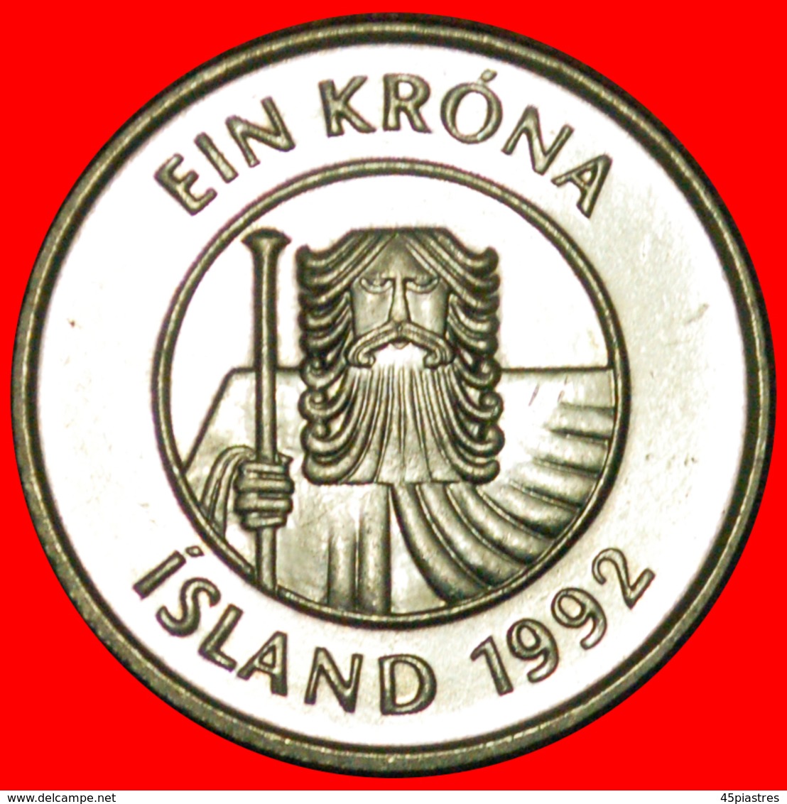 + GREAT BRITAIN FISH (1989-2011): ICELAND ★ 1 KRONE 1992 MINT LUSTER! LOW START ★ NO RESERVE! - Islandia