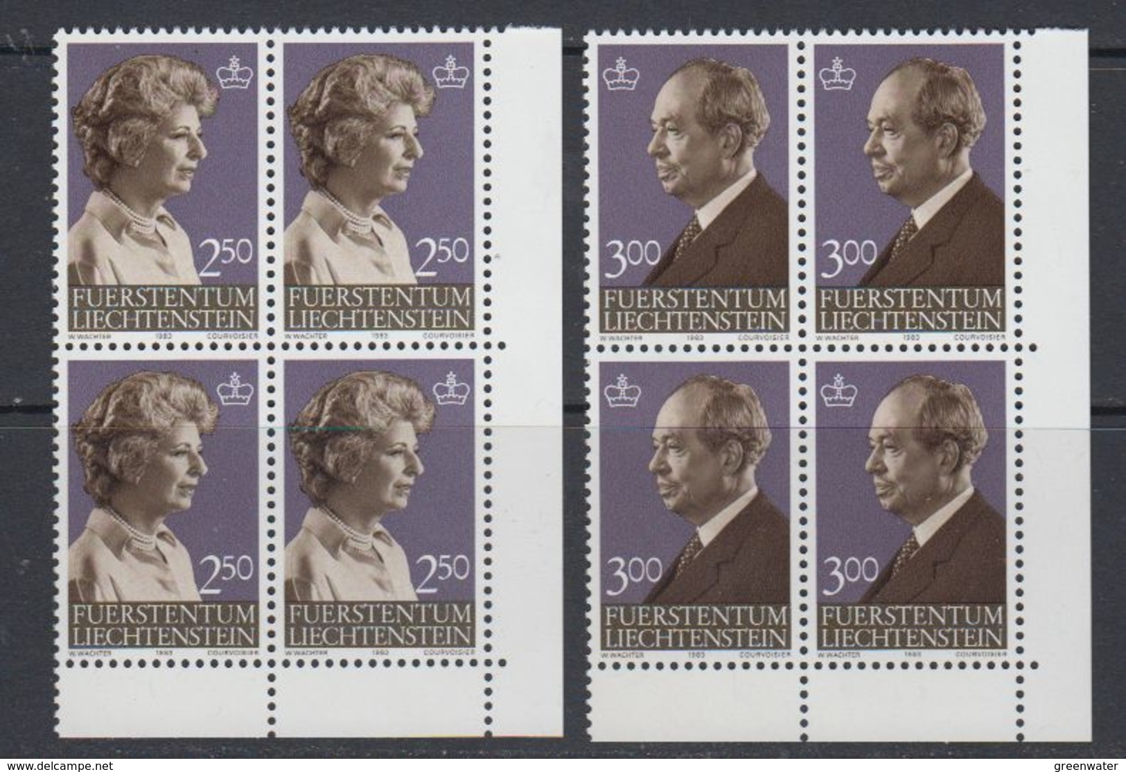 Liechtenstein 1983 Fürstenpaar  2v Bl Of 4 (corner) ** Mnh (43510A) - Ongebruikt