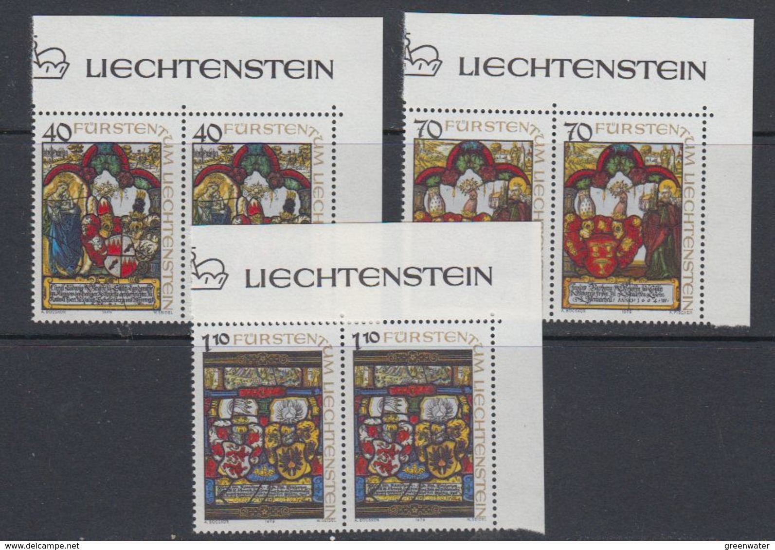 Liechtenstein 1979 Wappenscheiben 3v (pair, Corner) ** Mnh (43511) - Ongebruikt