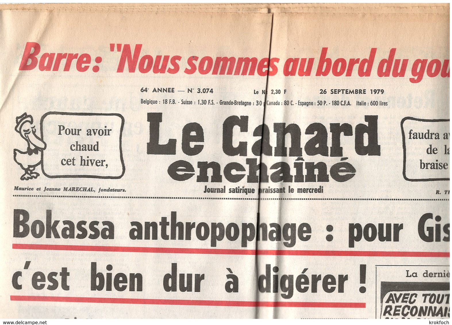 Canard Enchaîné : 23 Mai 1979 & 26 Septembre 1979 - Giscard Bokassa Barre - 1950 - Heute