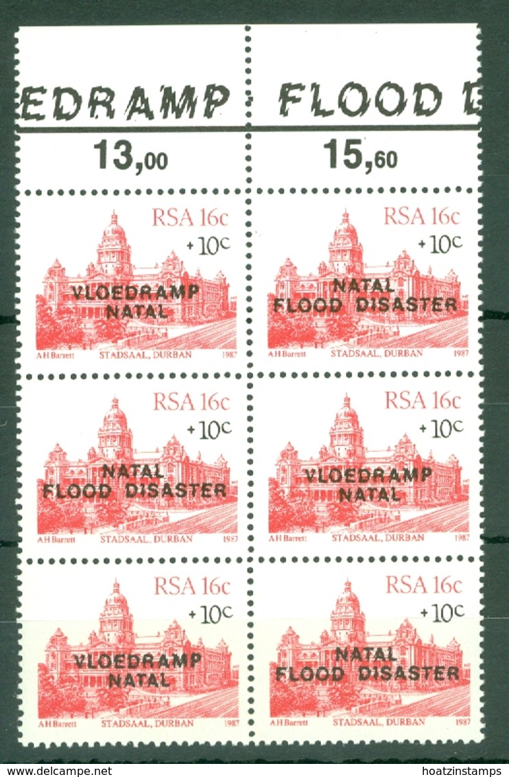 South Africa: 1987   Natal Flood Relief Fund (Issue 1)  OVPT  MNH Block Of 6 - Unused Stamps