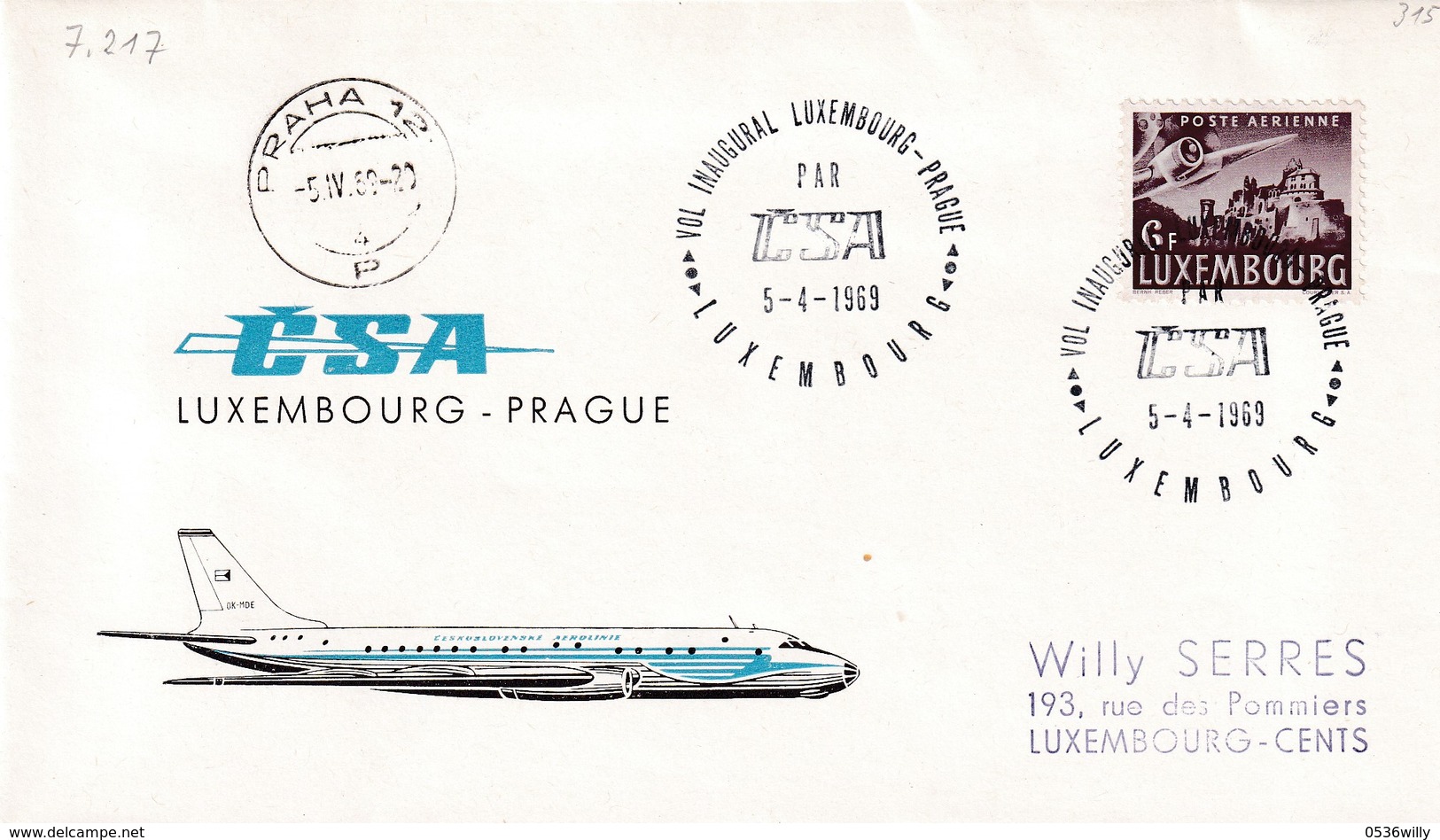 Luxembourg 1969 - Vol Inaugural Luxembourg-Prague (7.217) - Briefe U. Dokumente