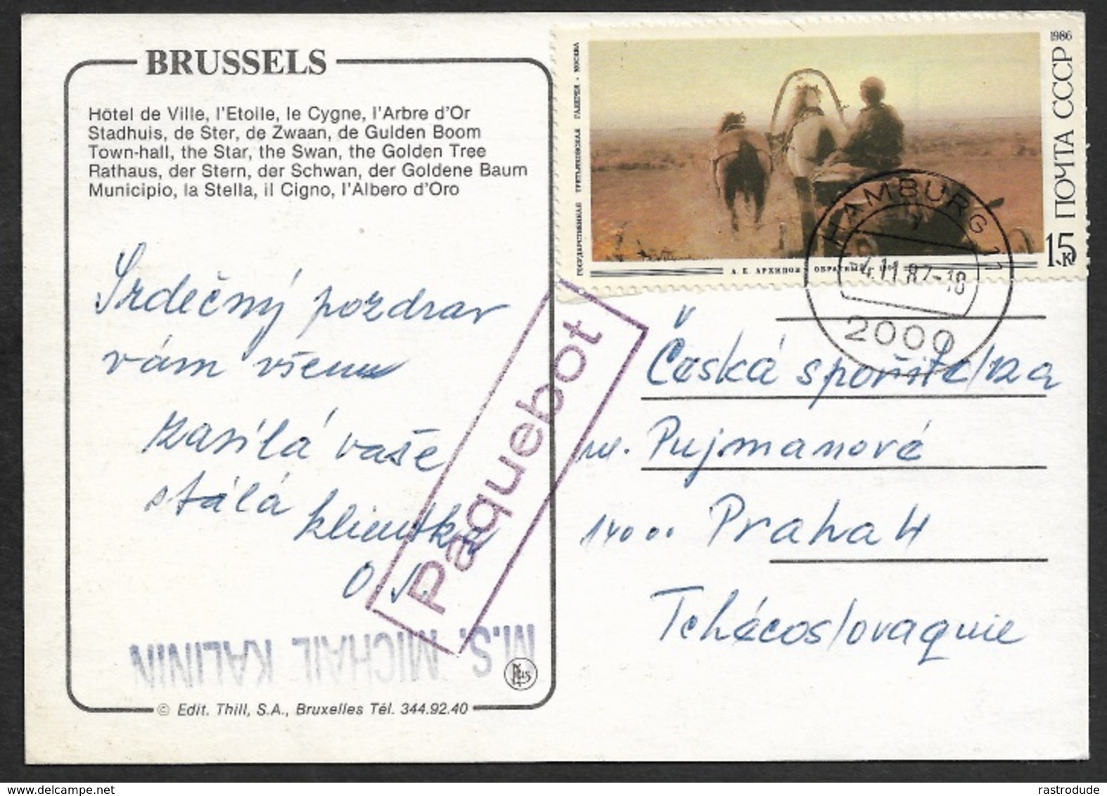 1987 - UDSSR RUSSLAND - SCHIFFSPOST Nach PRAG - Paquebot M.S MICHAEL KALINEN Ab HAMBURG - Covers & Documents