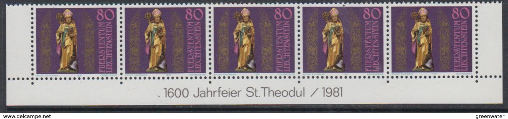 Liechtenstein 1981 1600-Jahrfeier St. Theodul 1v Strip Of 5 ** Mnh (43513E) - Nuovi