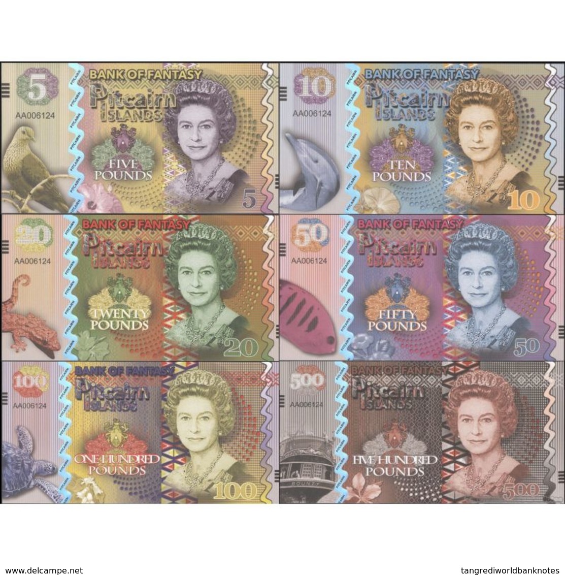 TWN - PITCAIRN ISLANDS (private Issue) - 5-500 Pounds 2018 Polymer - Queen Elizabeth II - Set Of 6 - Private Issue﻿﻿ UNC - Altri & Non Classificati