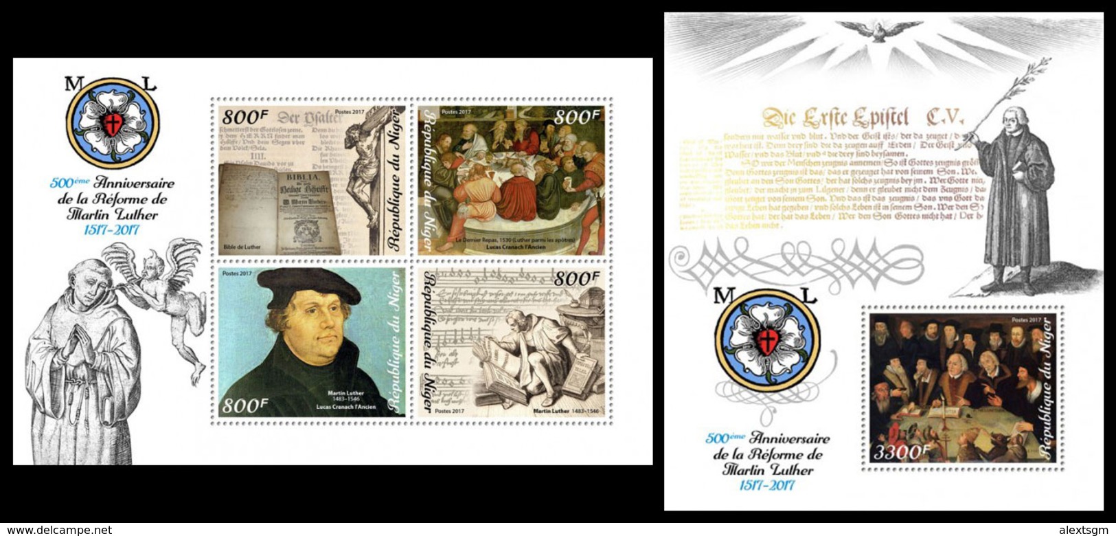 NIGER 2017 - Martin Luther, Reformation - YT CV=39 €, 4439-42 + BF821 - Theologians