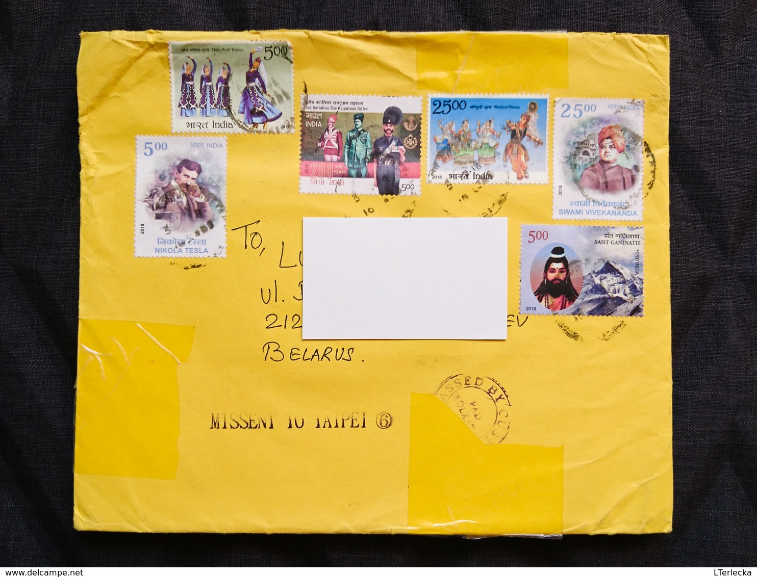 Missent To Taipei - Letter From India To Belarus, 2019. Cover, National Dances, Nikola Tesla, Sant Ganinath, Mountain - Other & Unclassified