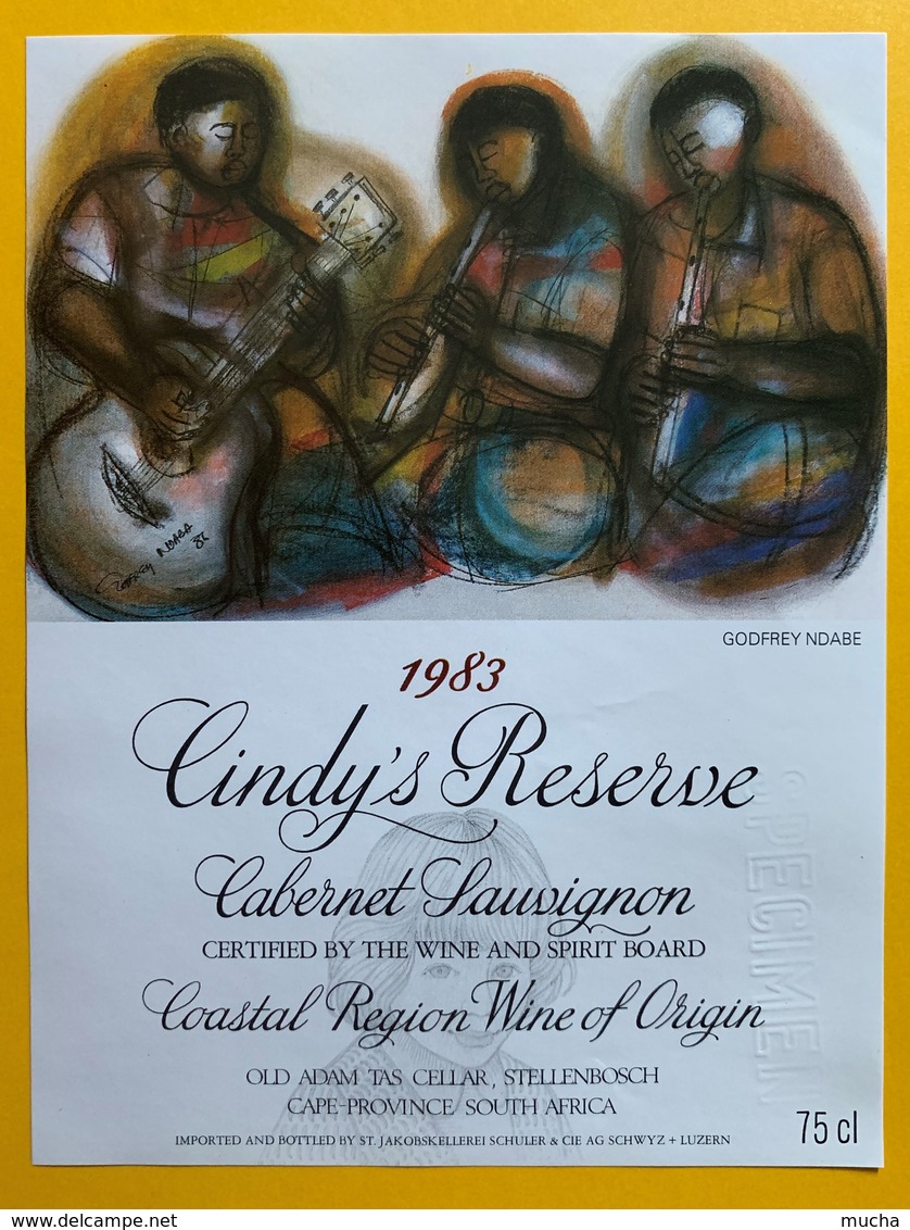 10983 - Cindy's Réserve Cabernet Sauvignon 1983 Afrique Du Sud Artiste Godfrey Ndabe Spécimen - Arte