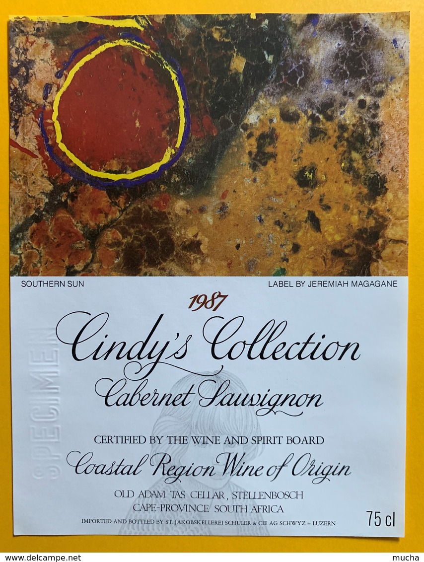 10987  - Cindy's Collection  Cabernet Sauvignon 1987 Afrique Du Sud Southern Sun  Artiste Jeremiah Magagane Spécimen - Kunst