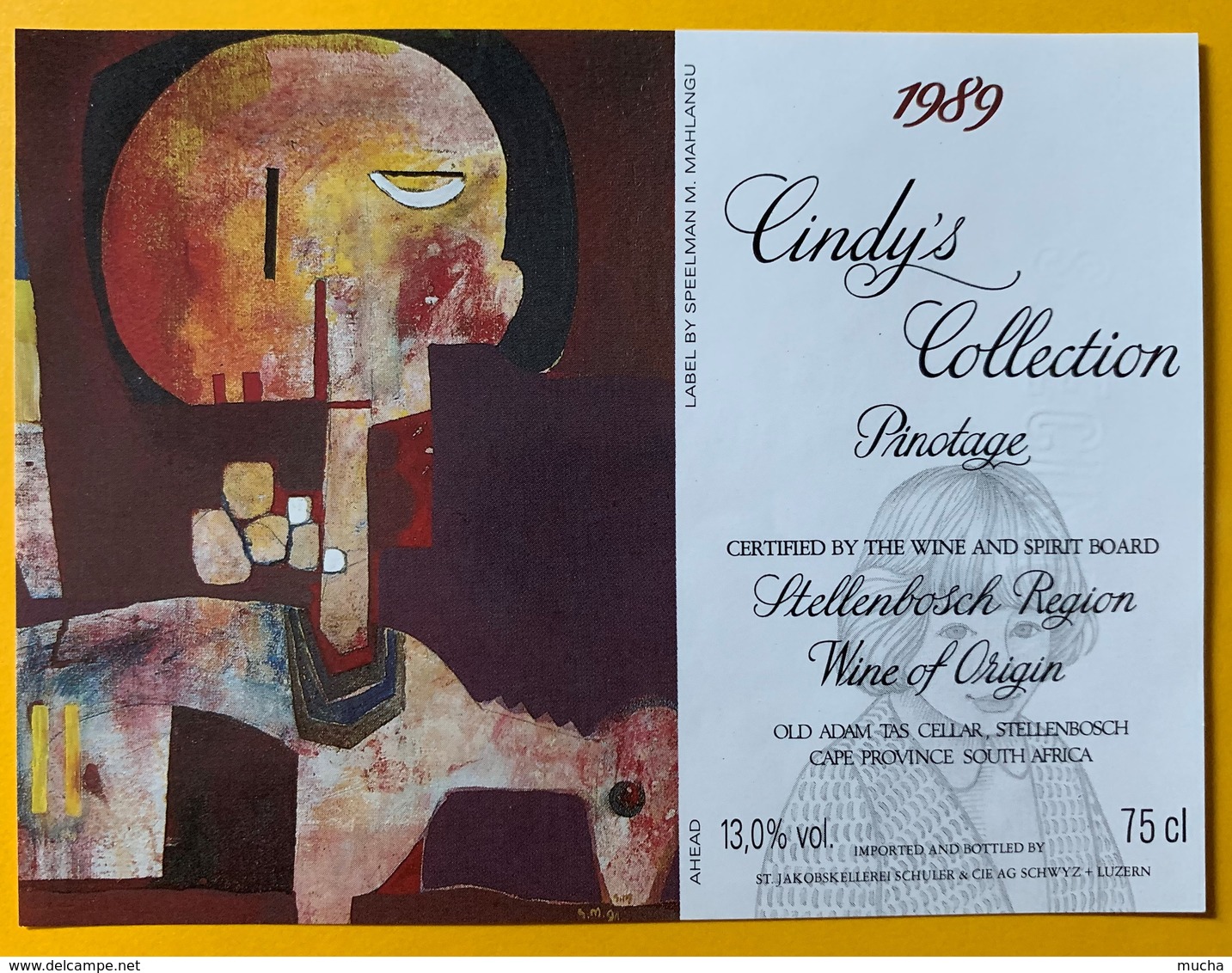 10991  - Cindy's Collection  Pinotage 1989 Afrique Du Sud Ahead  Artiste Speelman M. Mahlangu Spécimen - Kunst