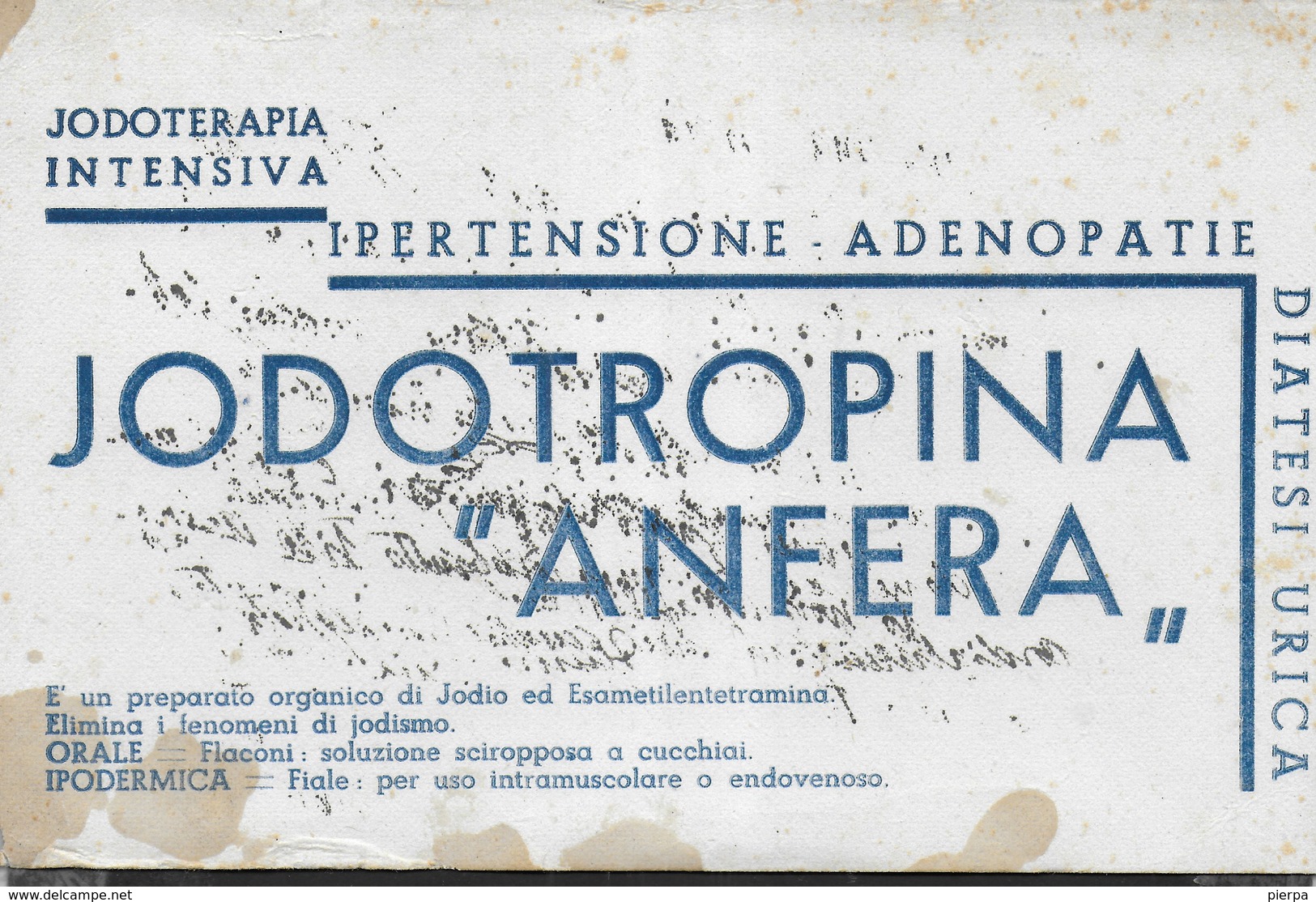 PUBBLICITA' FARMACO  JODOTROPINA ANFERA -  SU CARTA ASSORBENTE USATA - 22X14 - F