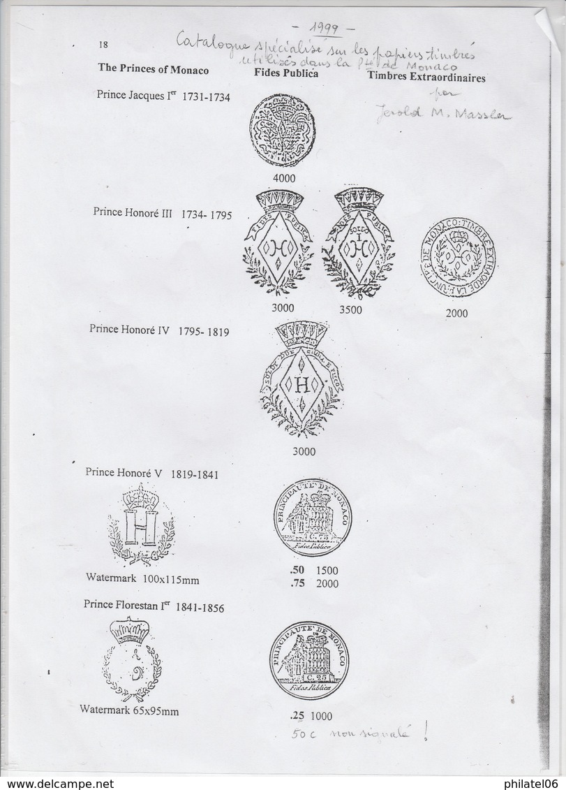 MONACO  RARE CACHET FISCAL DU PRINCE HONORE III UTILISE EN 1814 (REGNE D'HONORE IV) MENTON - Fiscale Zegels