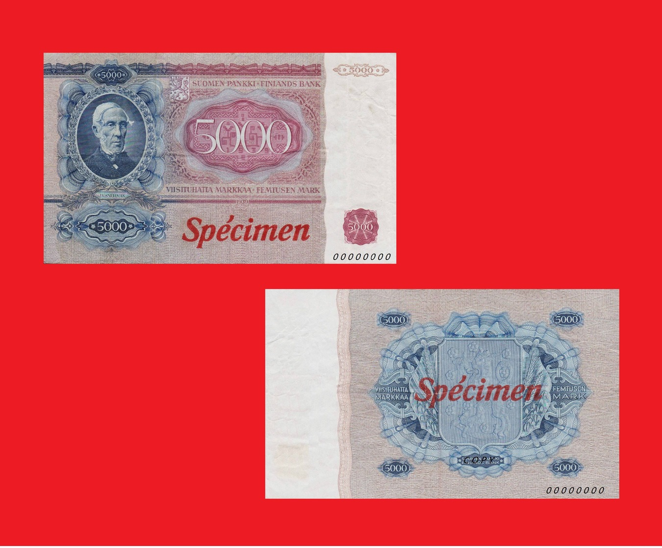 Finland 5000 Markka 1939 Specimen - Finland