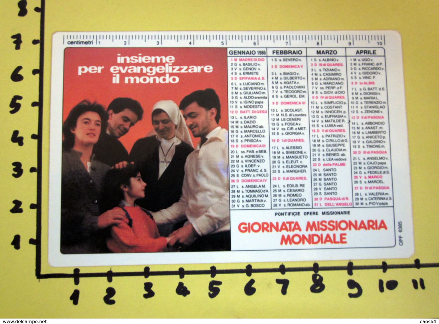 GIORNATA MISSIONARIA MONDIALE 1986  CALENDARIO TASCABILE PLASTIFICATO - Tamaño Grande : 1981-90