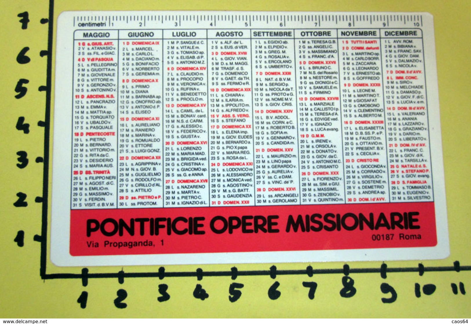 GIORNATA MISSIONARIA MONDIALE 1986  CALENDARIO TASCABILE PLASTIFICATO - Tamaño Grande : 1981-90