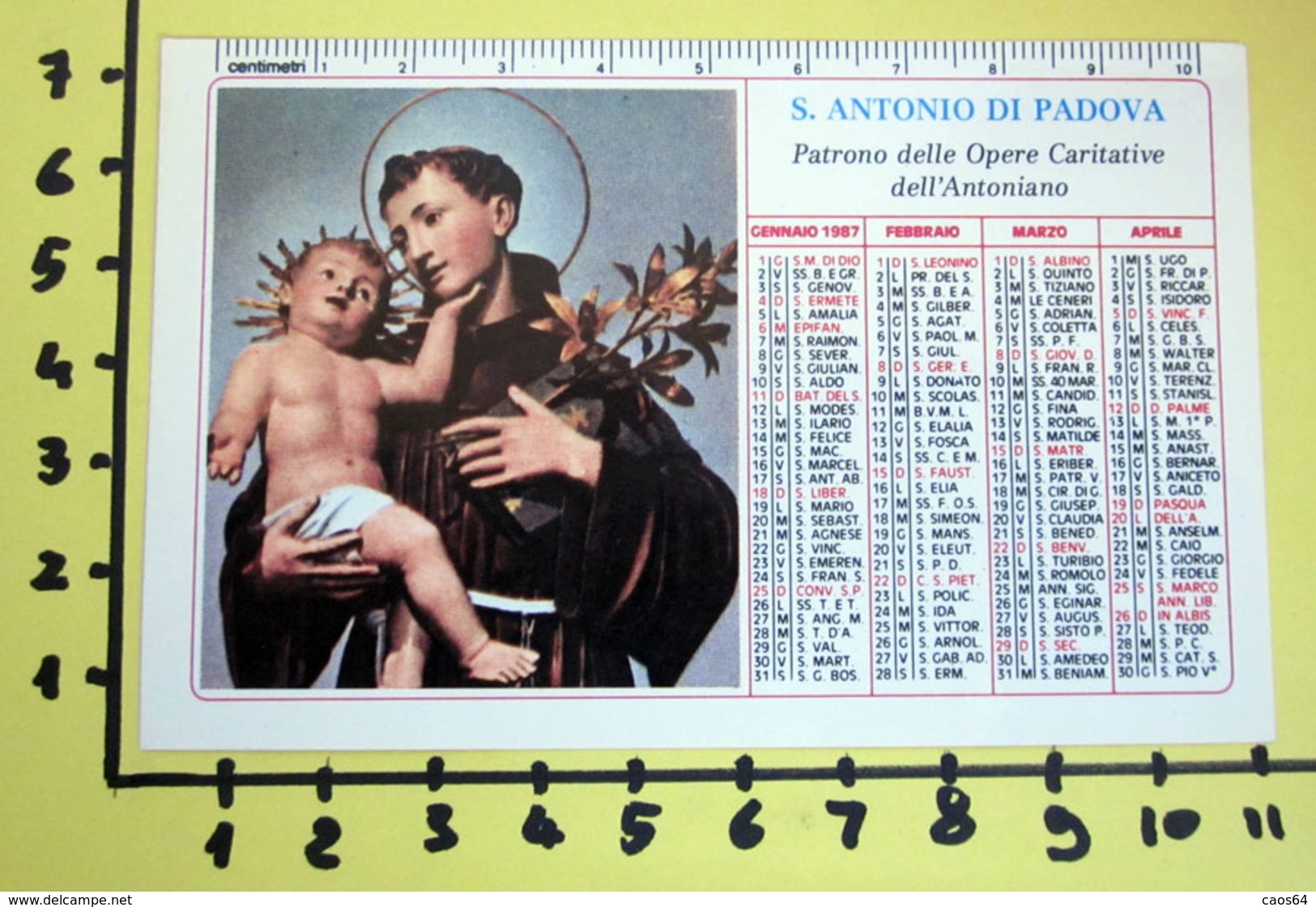 S. ANTONIO DI PADOVA 1987  CALENDARIO TASCABILE PLASTIFICATO - Big : 1981-90