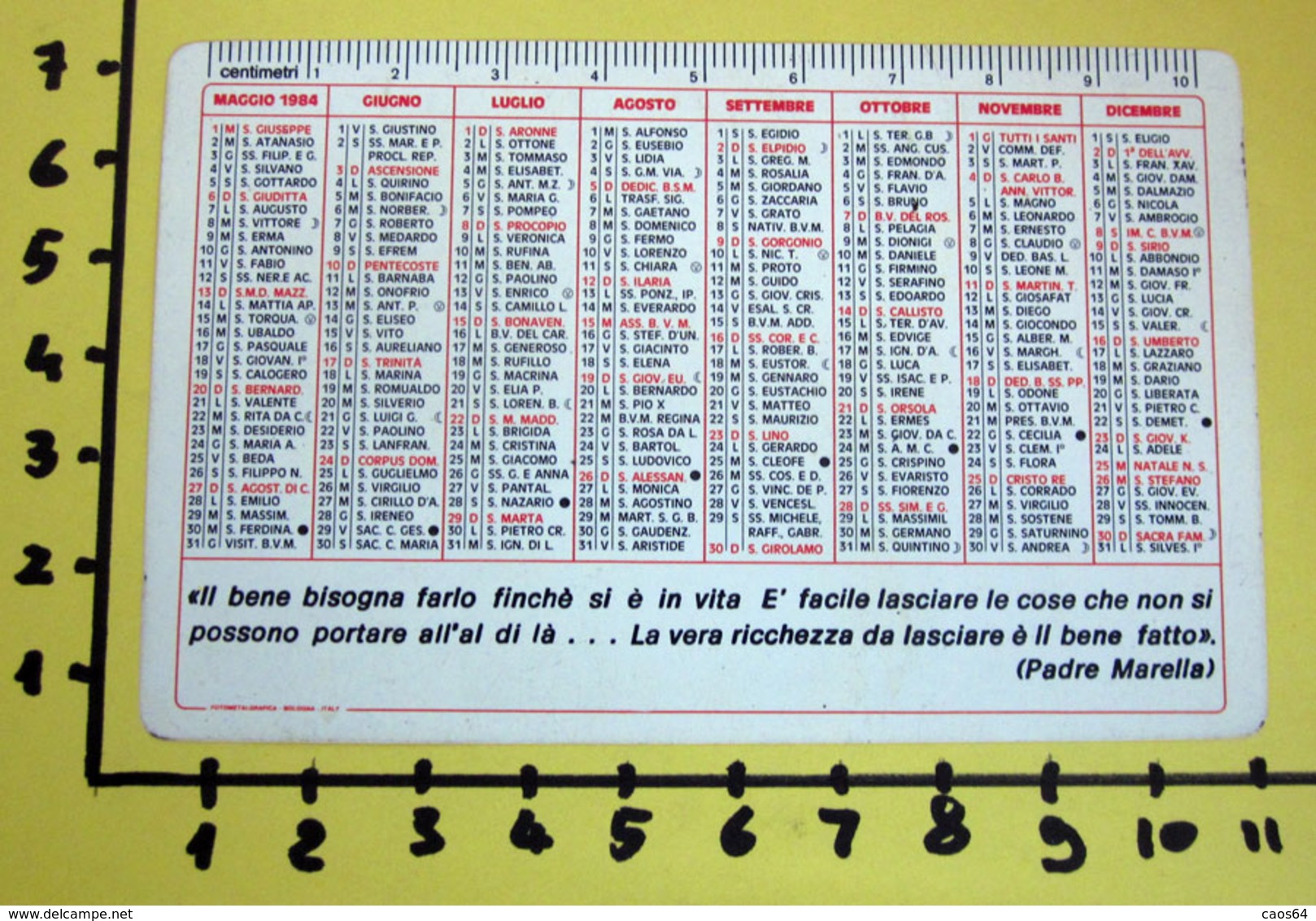 OPERA PADRE MARELLA 1984  CALENDARIO TASCABILE PLASTIFICATO - Grossformat : 1981-90