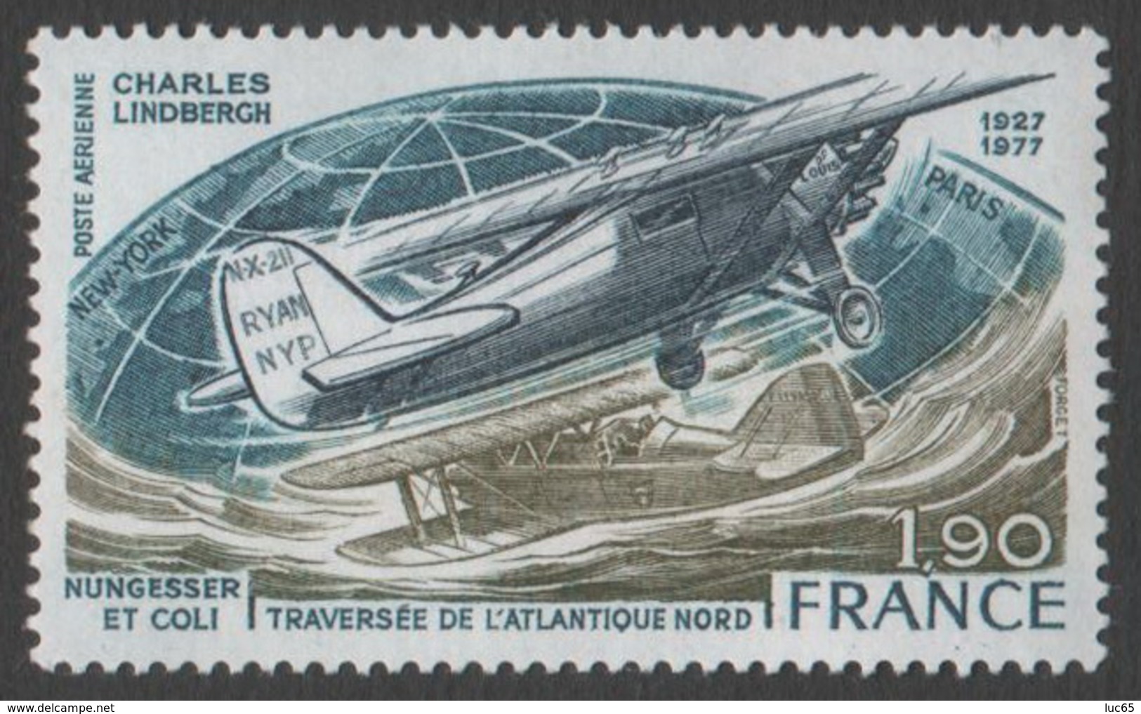 France Neuf Sans Charnière  1977 Poste Aérienne  Traversée Atlantique-Nord Lindbergh  YT PA 50 - 1960-.... Nuevos