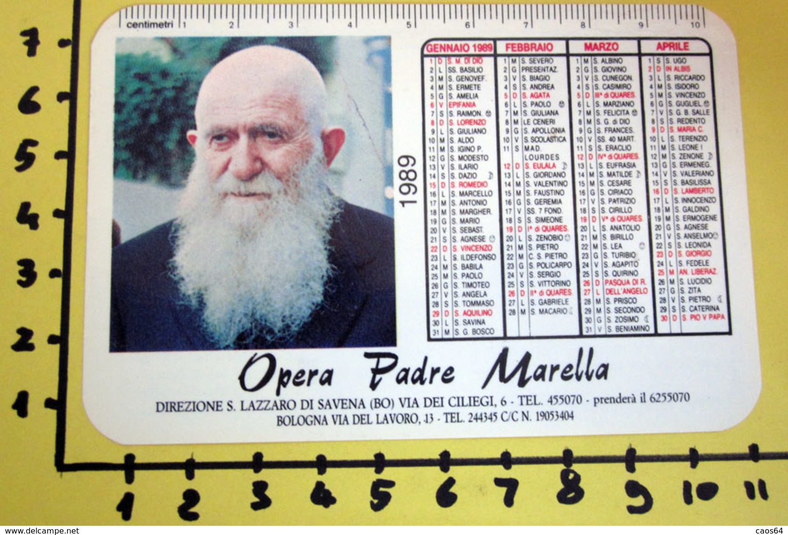OPERA PADRE MARELLA 1989  CALENDARIO TASCABILE PLASTIFICATO - Tamaño Grande : 1981-90