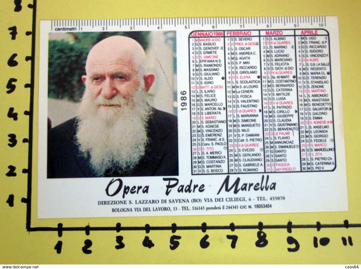 OPERA PADRE MARELLA 1986  CALENDARIO TASCABILE PLASTIFICATO - Big : 1981-90