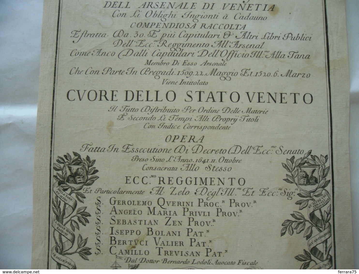 STAMPA REPUBBLICA VENEZIA 1703 DECRETO IL CUORE VENETO LEGALE CUORE DELLO STATO - Stampe & Incisioni