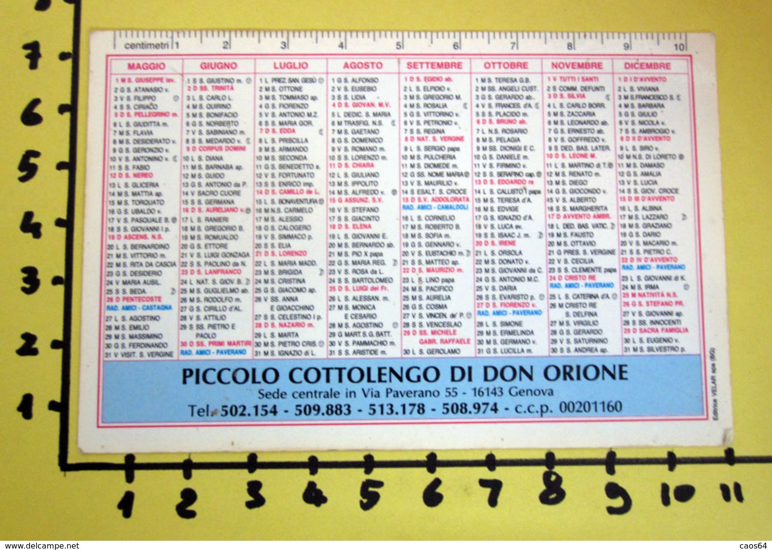 BEATO D. LUIGI ORIONE 1996  CALENDARIO TASCABILE PLASTIFICATO - Grand Format : 1991-00