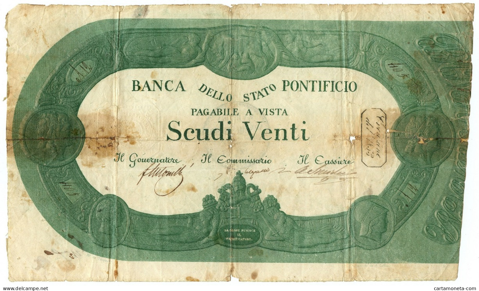 20 SCUDI BANCA DELLO STATO PONTIFICIO 1853 MB+ - Altri & Non Classificati