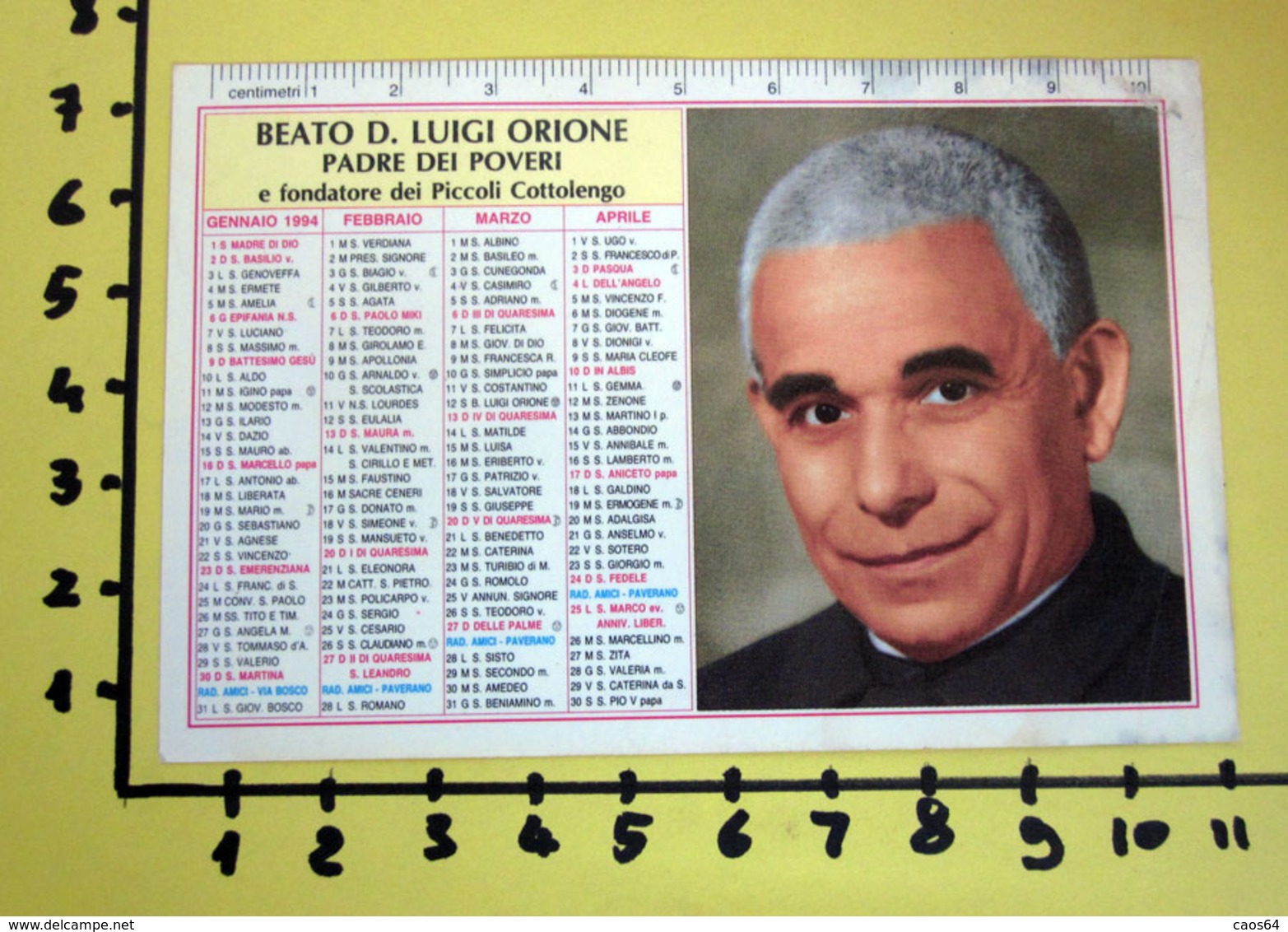 BEATO D. LUIGI ORIONE 1994  CALENDARIO TASCABILE PLASTIFICATO - Grand Format : 1991-00