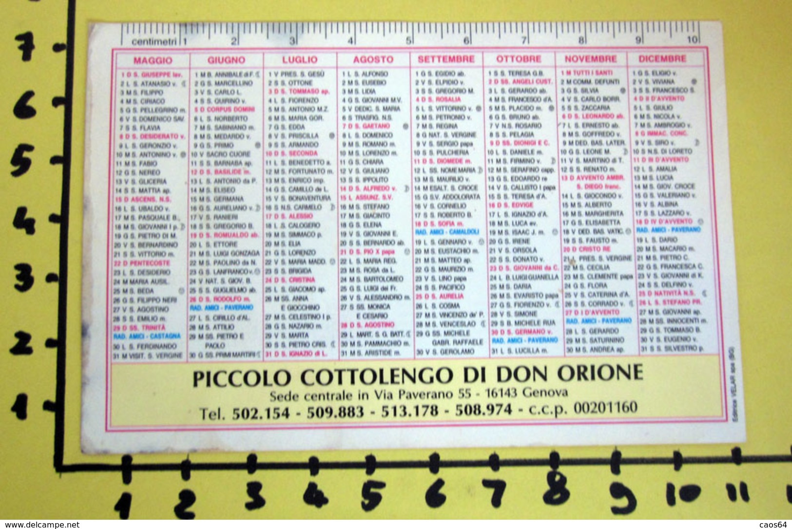 BEATO D. LUIGI ORIONE 1994  CALENDARIO TASCABILE PLASTIFICATO - Grand Format : 1991-00