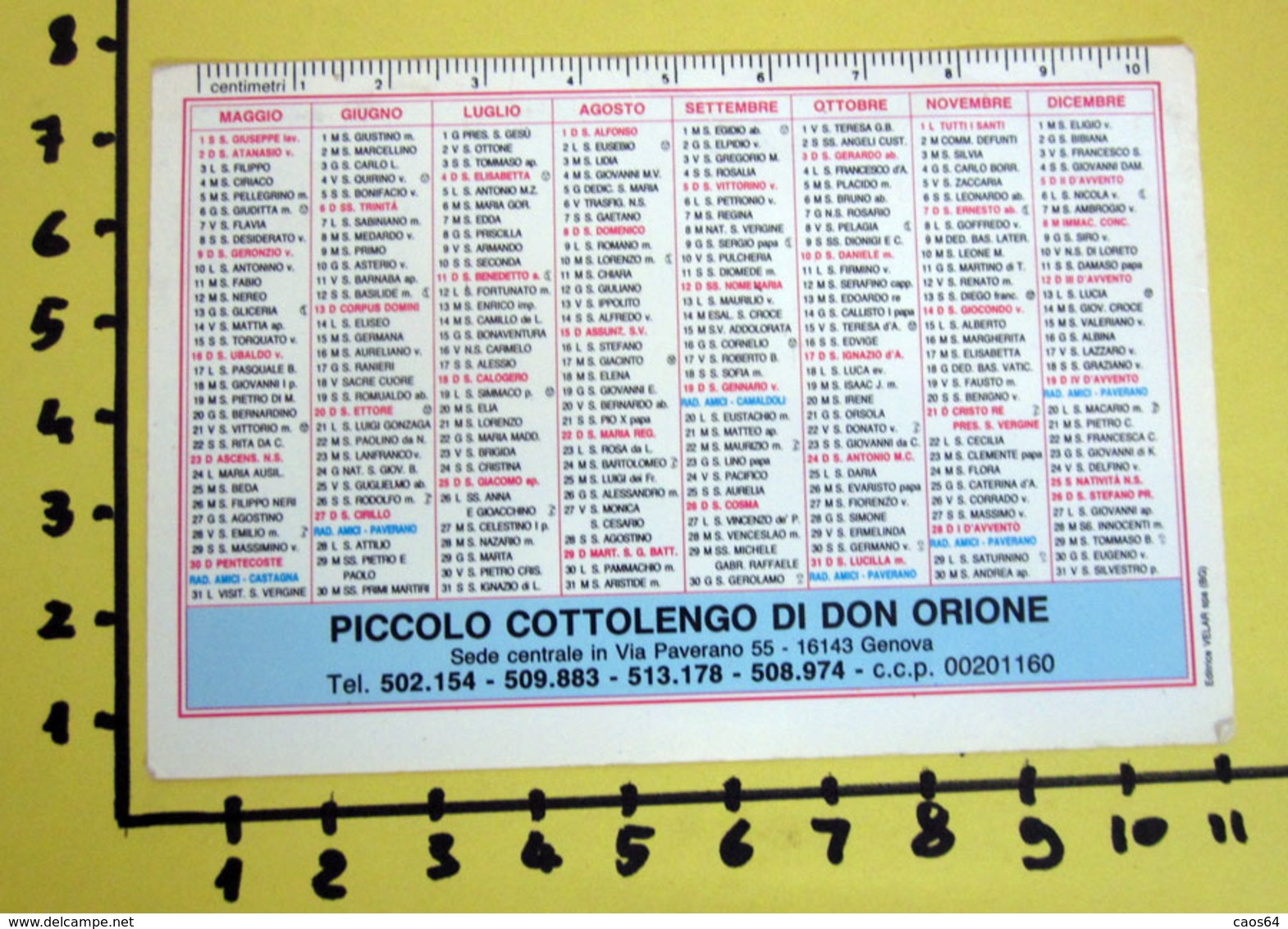 BEATO D. LUIGI ORIONE 1993  CALENDARIO TASCABILE PLASTIFICATO - Grand Format : 1991-00