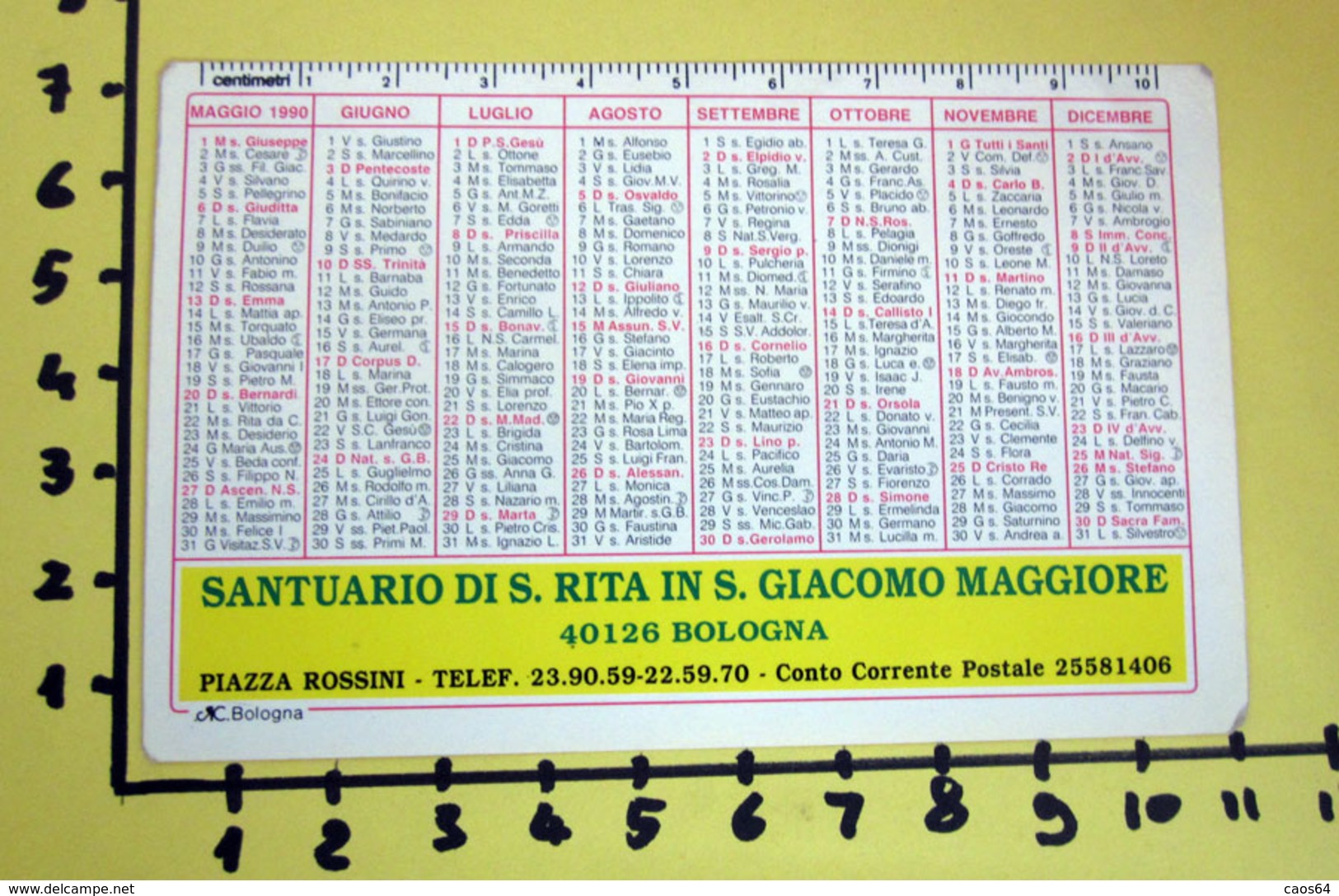 S. RITA SANTUARIO IN S. GIACOMO MAGGIORE 1990  CALENDARIO TASCABILE PLASTIFICATO - Big : 1981-90