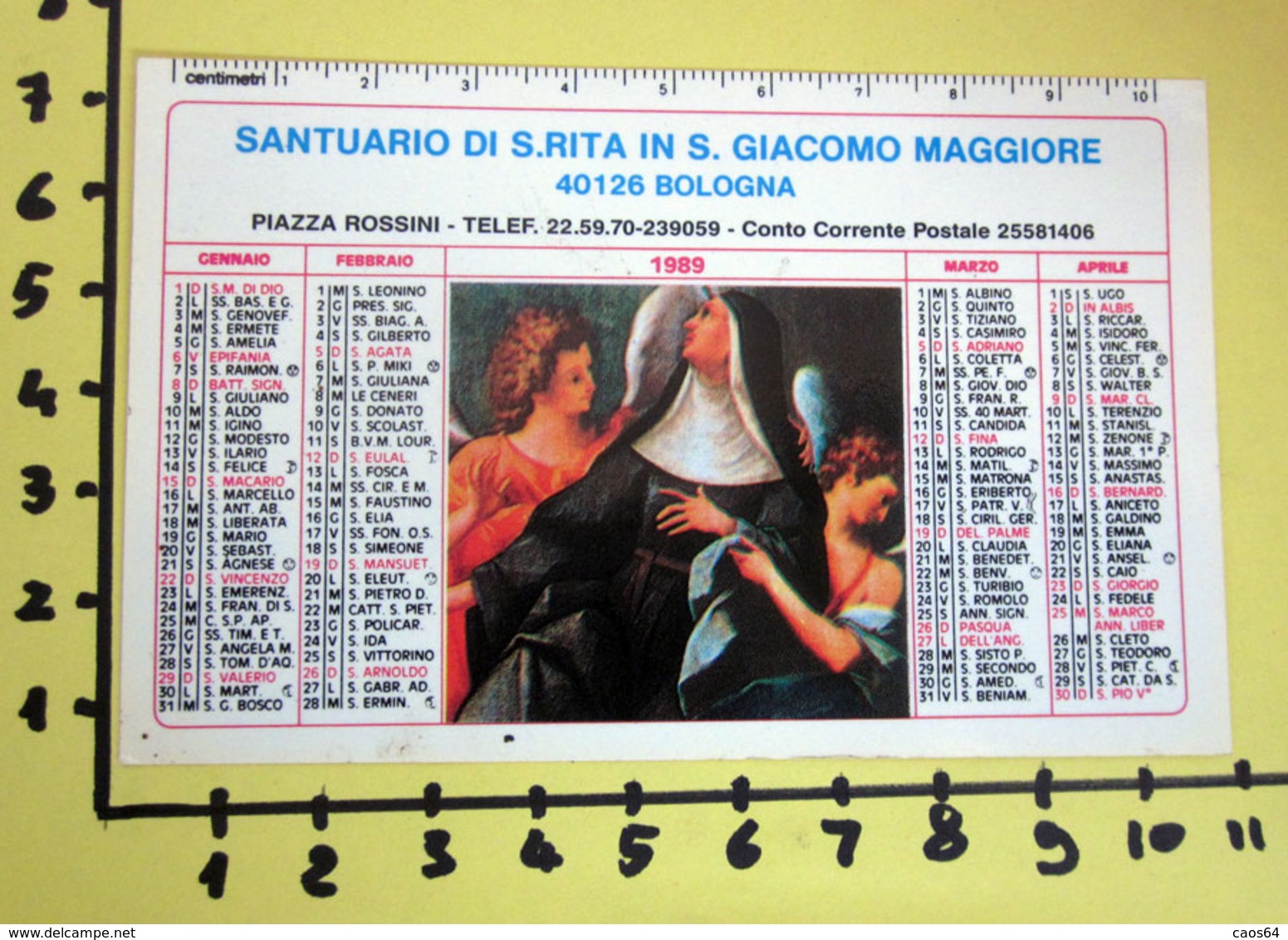 S. RITA SANTUARIO IN S. GIACOMO MAGGIORE 1989  CALENDARIO TASCABILE PLASTIFICATO - Big : 1981-90