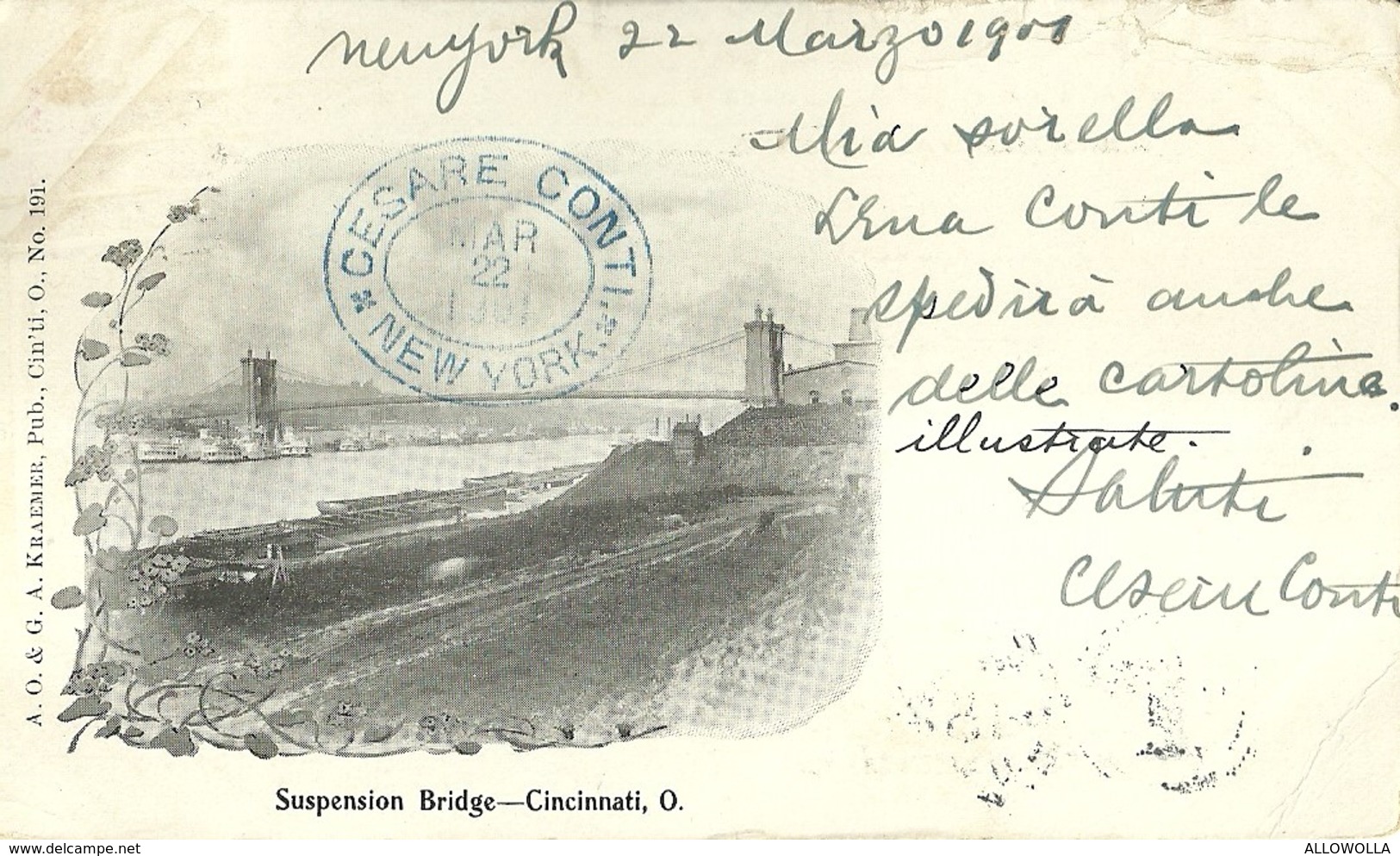 4646 " SUSPENSION BRIDGE-CINCINNATI-O." TWO CENTS G.WASHINGTON-1894/95 TYPE III -CART. ORIG. SPED.1901-TASSATA - St Louis – Missouri
