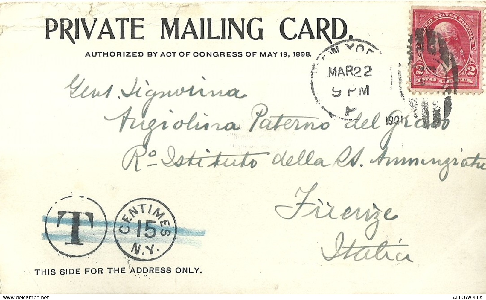 4646 " SUSPENSION BRIDGE-CINCINNATI-O." TWO CENTS G.WASHINGTON-1894/95 TYPE III -CART. ORIG. SPED.1901-TASSATA - St Louis – Missouri