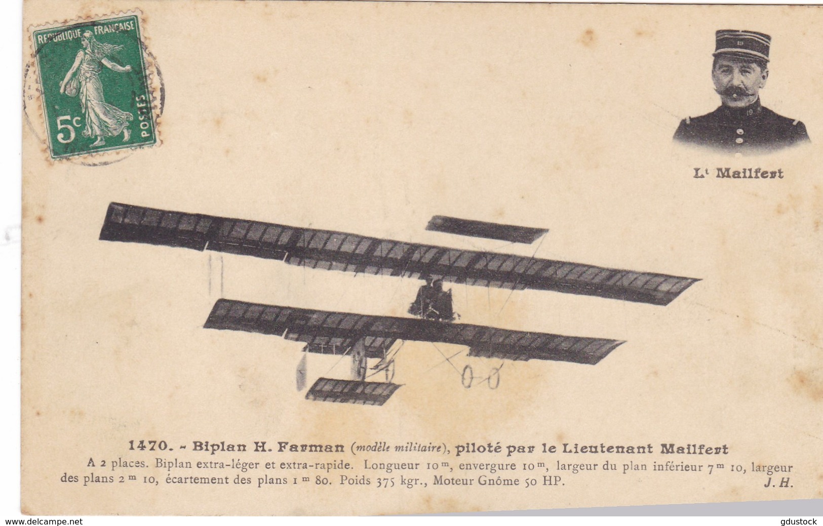 Biplan H. Farman (modèle Militaire), Piloté Par Le Lieutenant Mailfert - Airmen, Fliers